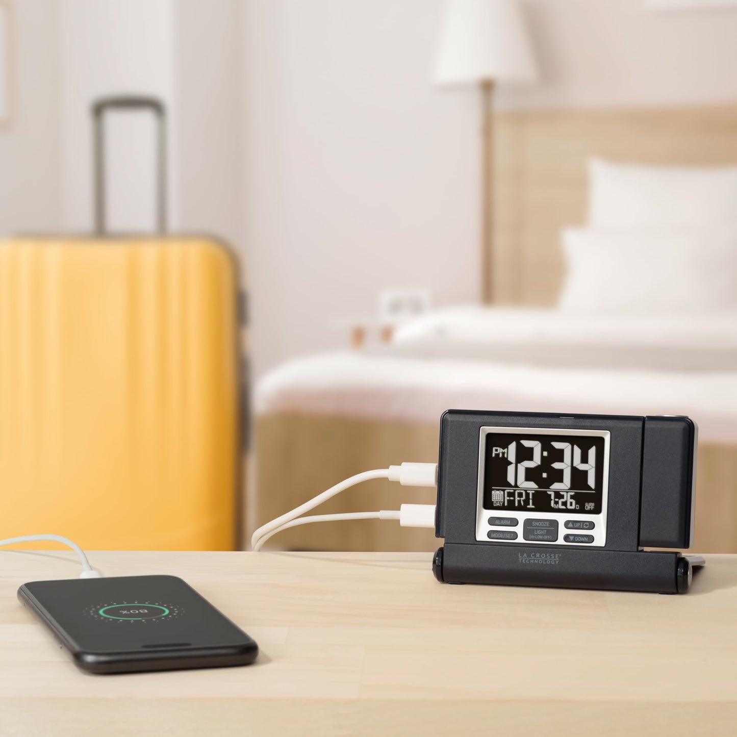 La Crosse Technology 616A-56647-INT Travel Projection Alarm with Fold Out Stand
