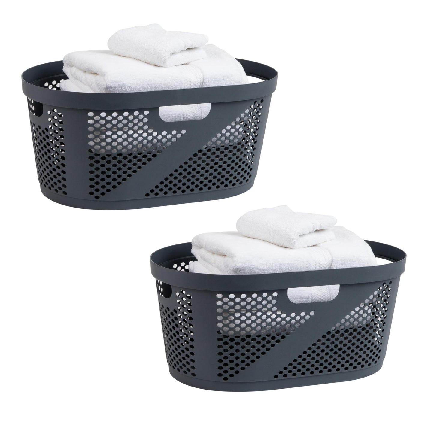 Mind Reader 40L Ventilated Laundry Baskets, Lightweight Clothes Hamper with Cutout Handles for Bathrooms and Closets, Plastic, Set of 2, Gray