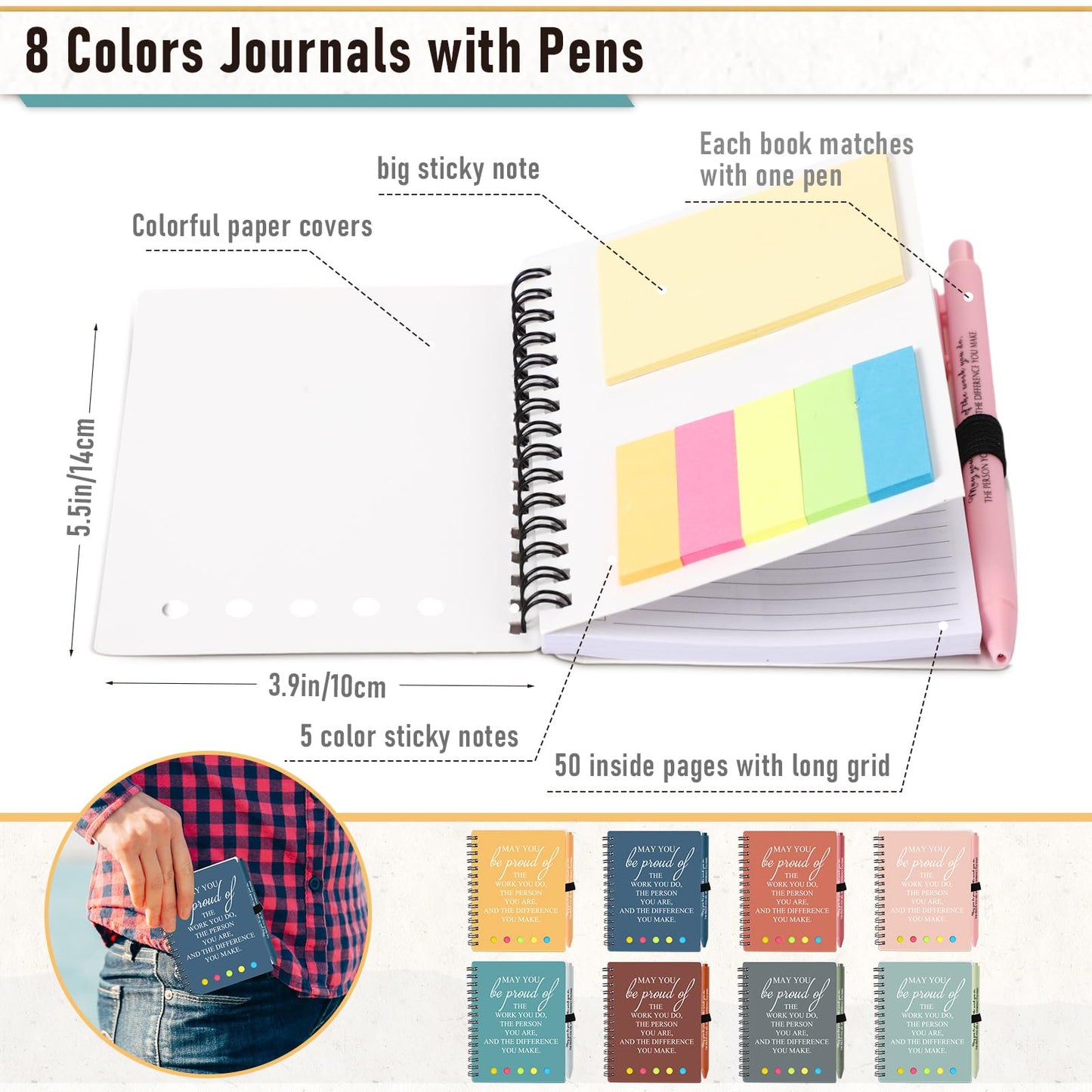 Resurhang 48 Pcs/24 Set End of The Year Teacher Appreciation Gifts Graduation Gift A6 Spiral Notebook with Ballpoint Pen Inspirational Journal for Staff Cna Week Gift(Fresh Color,May You)