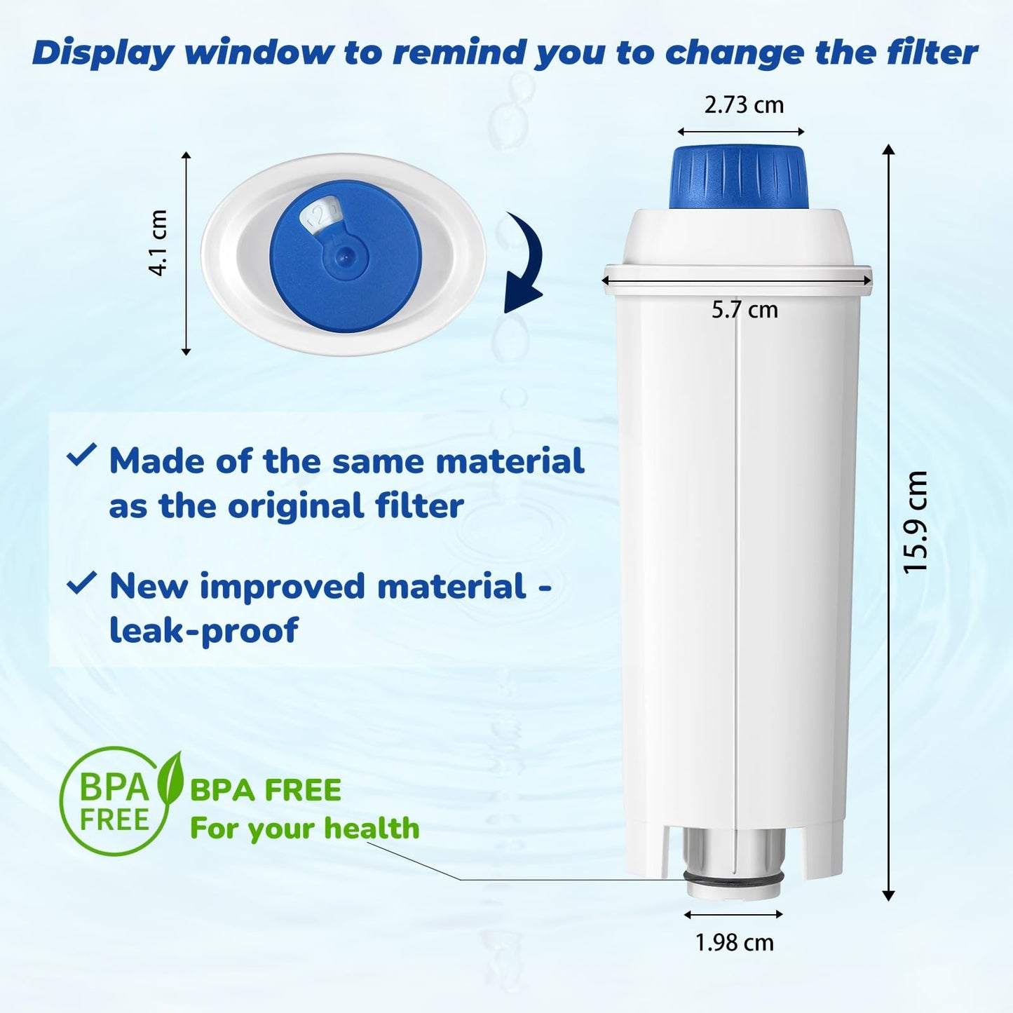 Mutital Coffee Machine Filter, Delonghi Filter Replacement for DLSC002, Delonghi Magnifica Evo, Dinamica Plus, ESAM, ETAM, BCO, EC. Activated Carbon Water Filter Cartridges Softener (6 Pcs)