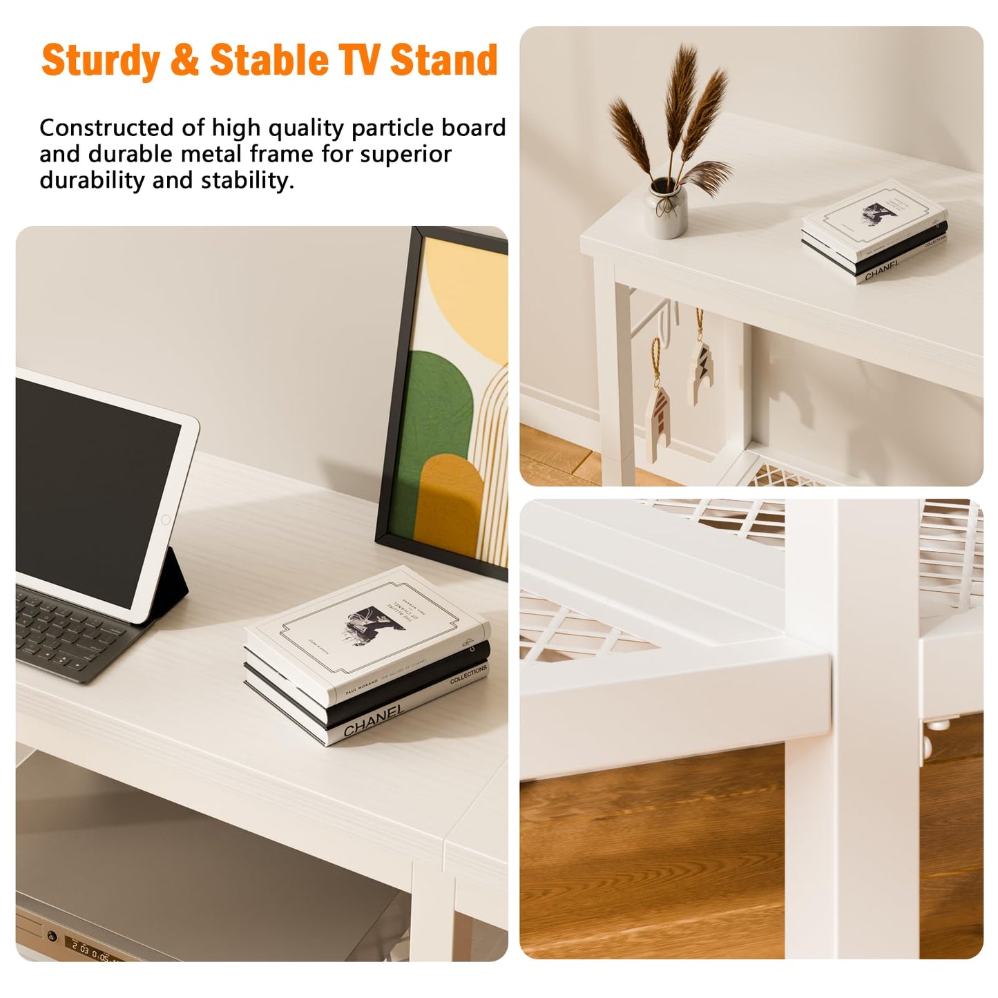 Furologee TV Stand for TVs up to 55 Inch, Entertainment Center with Open Storage Shelves, Media Console Table with Soundbar Shelf for Living Room, Bedroom, White