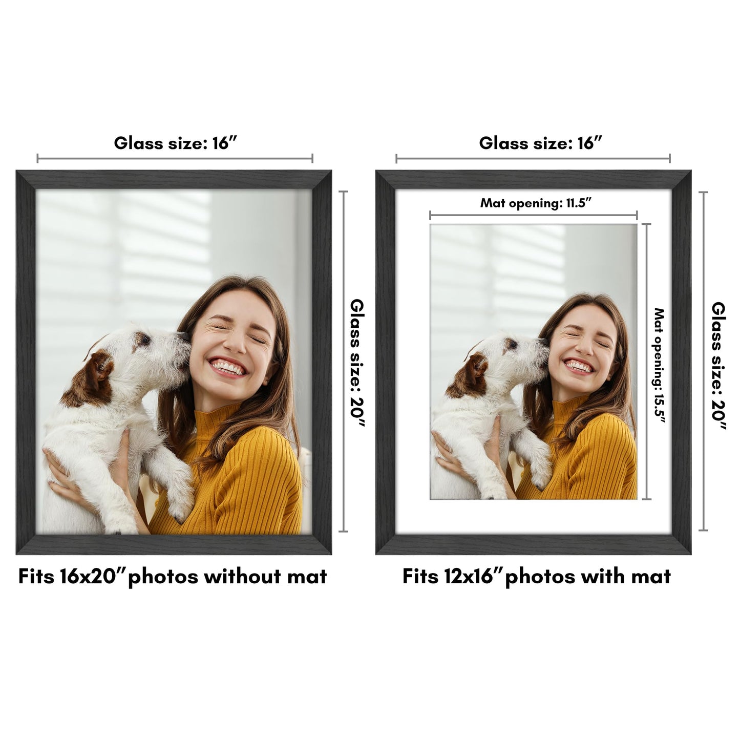 Americanflat 16x20 Picture Frame with Polished Plexiglass - Use as 12x16 Frame with Mat or Display 16x20 Photo Without Mat - Hudson Collection - Wide Picture Frames for Wall Display - Black