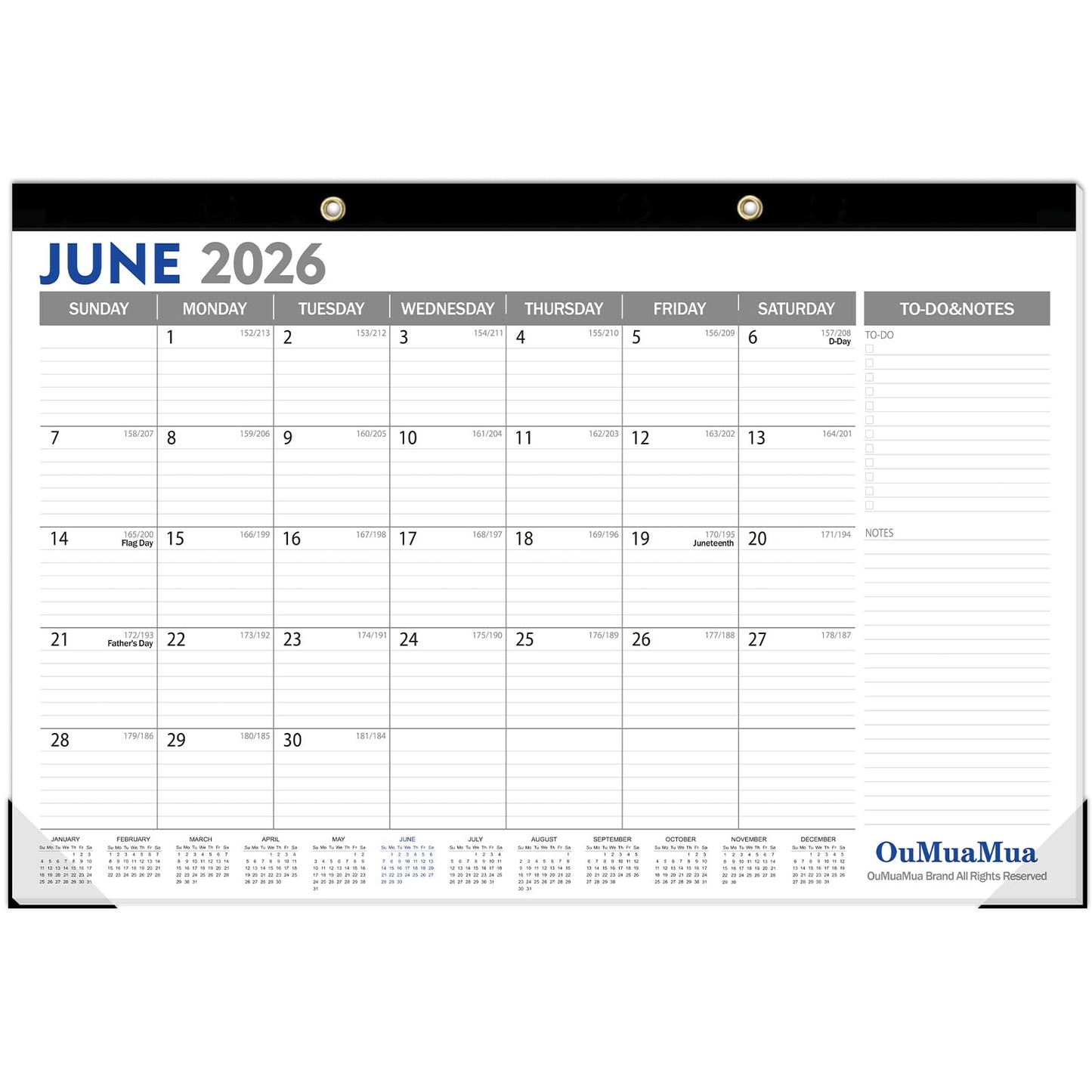 OuMuaMua Extra Large Desk Calendar 2026-2027, 20"x 30" Jumbo Desktop Wall Calendar from Jun. 2026 through Dec. 2027, 19-Month Paper Hanging Planner with Julian Date To-do & Notes, Corner Protectors for School Home Office