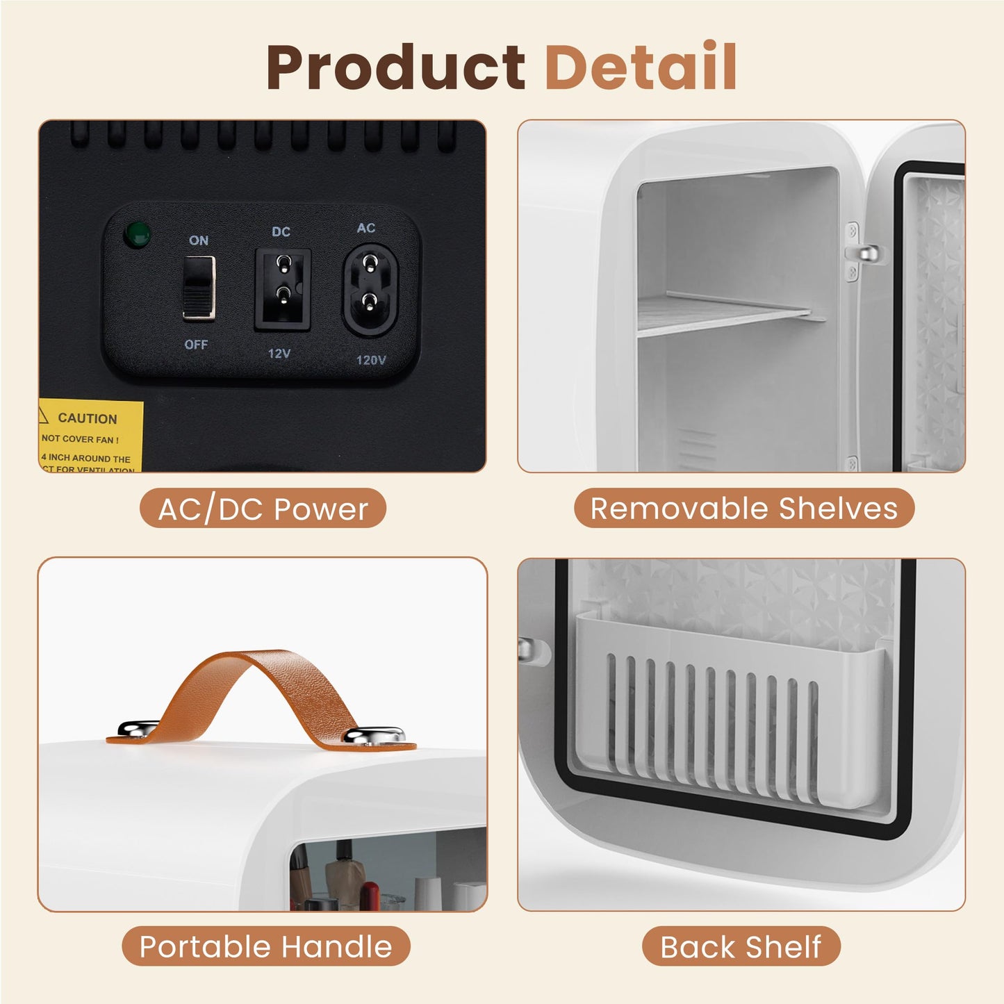 Sweetcrispy Mini Fridge for Bedroom, Office & Car, Portable 4L/4.23QT Mini Refrigerator for Skincare with Handle, Ultra-Quiet Energy-Saving Compact Cooler for Drinks, Food, Skincare & Makeup, AC/DC