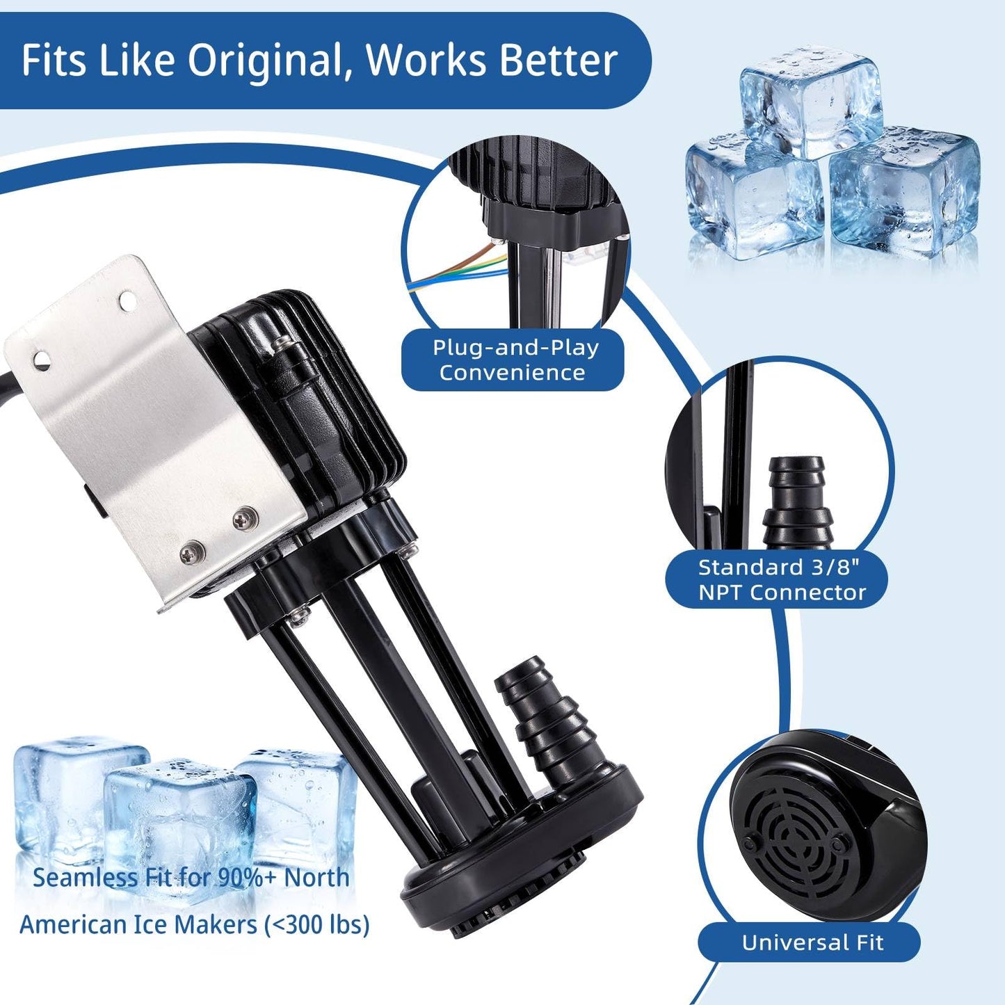 YSP2PJDVF1 Commercial Ice Maker Water Pump | Quiet 110V 2W Replacement Part Compatible with Vevor, Cotlin, Scotsman & Hoshizaki | Easy 3/8" NPT Install for Restaurant & Bar Ice Machine Repair