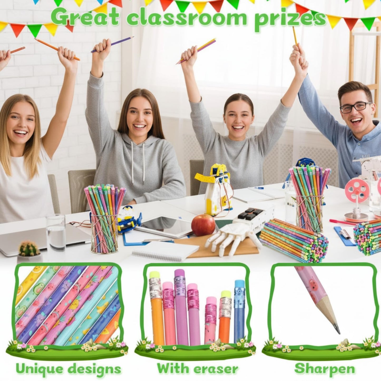Teling 320 Pcs Scented Pencils Bulk Graphite HB Funny Colorful Scented Pencils Fruit Elements Christmas Gifts for Reward Office Party Supplies