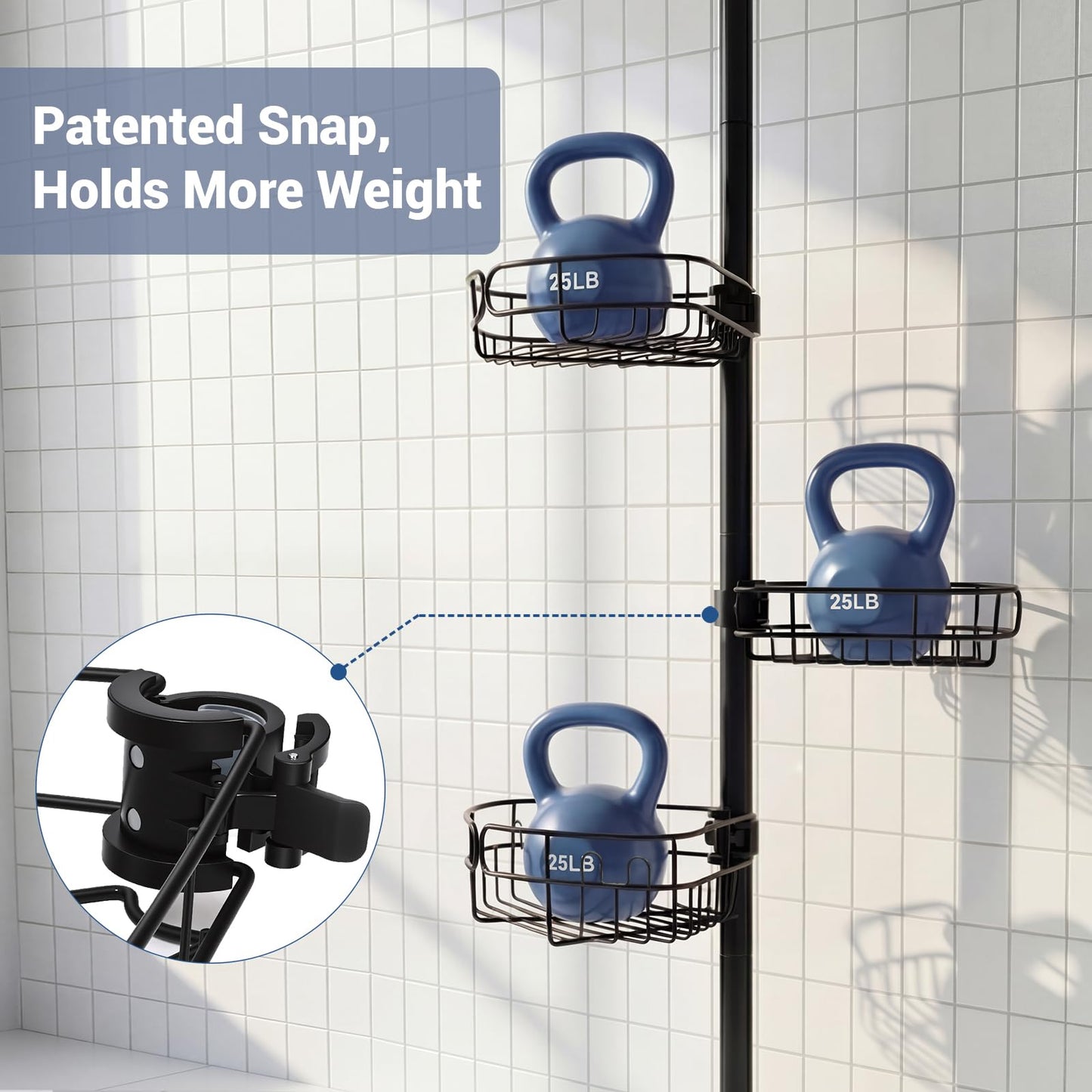 Marovitax Standing Shower Caddy Corner, 4-Tier Adjustable Height Bathroom Organizer, 6-Section Pole, Sturdy Floor Standing Shelf for Shower or Bathtub – No Drilling, No Spring Tension