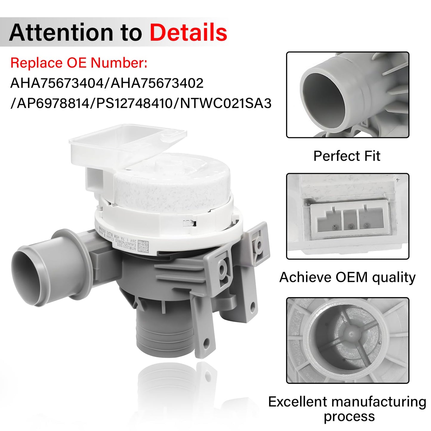 2025 Upgraded AHA75673404 Washer Drain Pump Assembly Fit for LG Washing Machine Drain Pump WT7800CV WT7100CW WT7060CW WT7300CV WT7800CW WT7900HBA WT7150CW Replace AP6978814 PS12748410