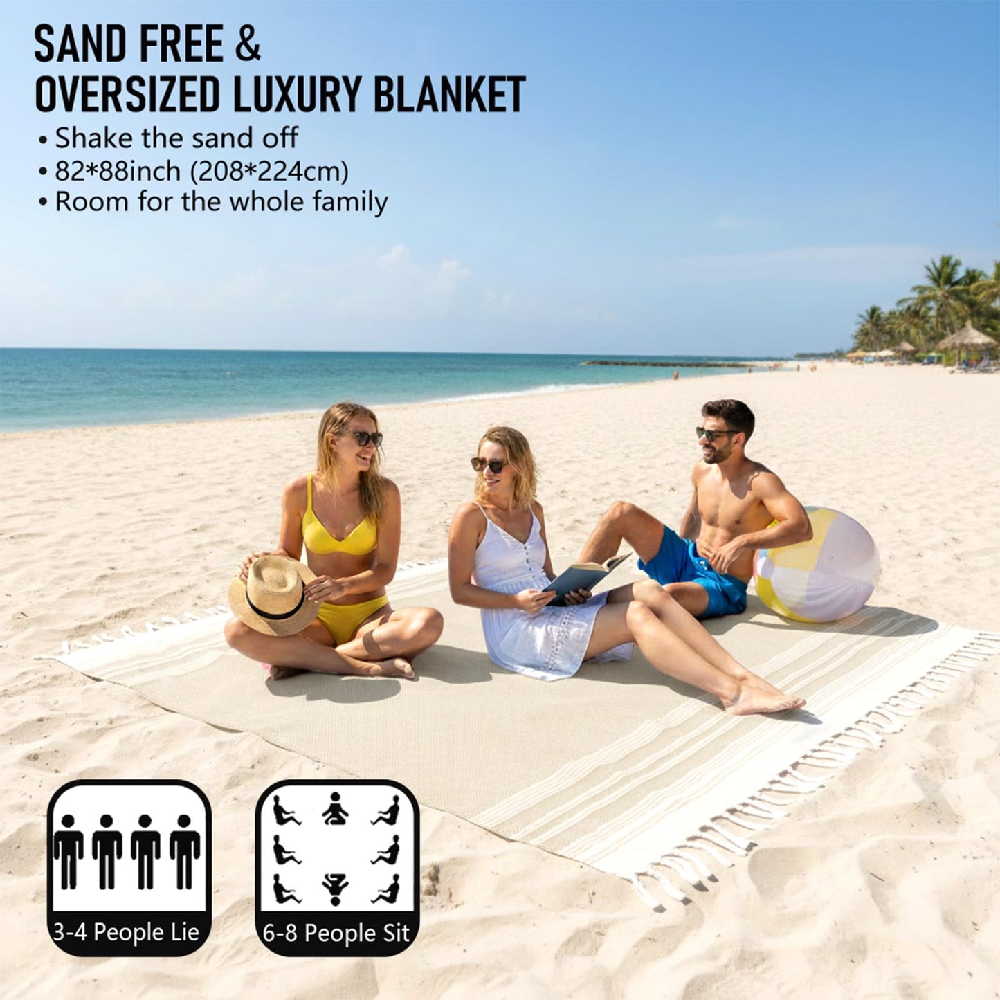 Yongoes Oversized Turkish Beach Towel Blanket Cotton Giant XL Sandproof Towels Huge Linen XXL Extra Large Big Throw Quilt Blankets for Adults Cloud Travel Camping Glamping Accessories Essentials