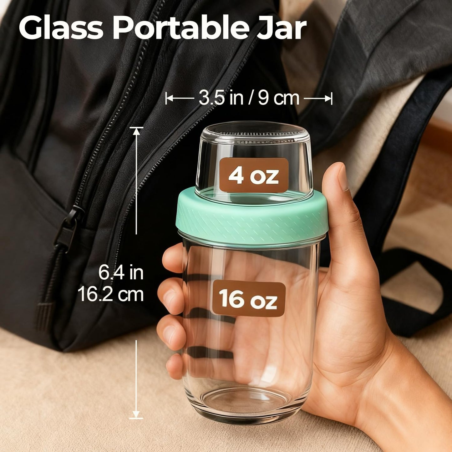 ComSaf Overnight Oats Containers with Lids (16oz+4oz, 4Pcs), Dual-Laryer Chia Pudding Jars with Dry and Wet Separation, Yogurt Parfait Cups for Oatmeal Cereal Nut Fruit, Meal Prep Glass Jars for Salad