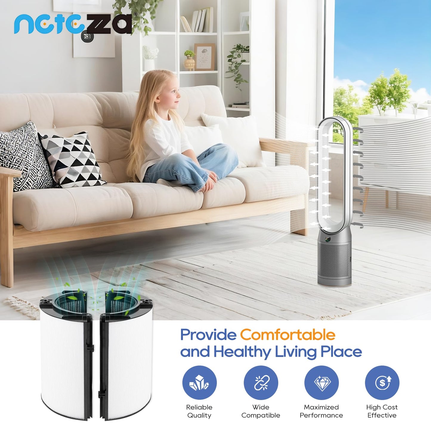 360° Combi Glass Efficient and Activated Carbon Filter Fit For Dyson TP07 HP07 TP10 HP10 TP06 HP06 TP04 HP04 PH01 PH02 PH03 PH04 TP09 HP09 Air Purifier, 2-in-1 Replacement Filter, 2 Pack