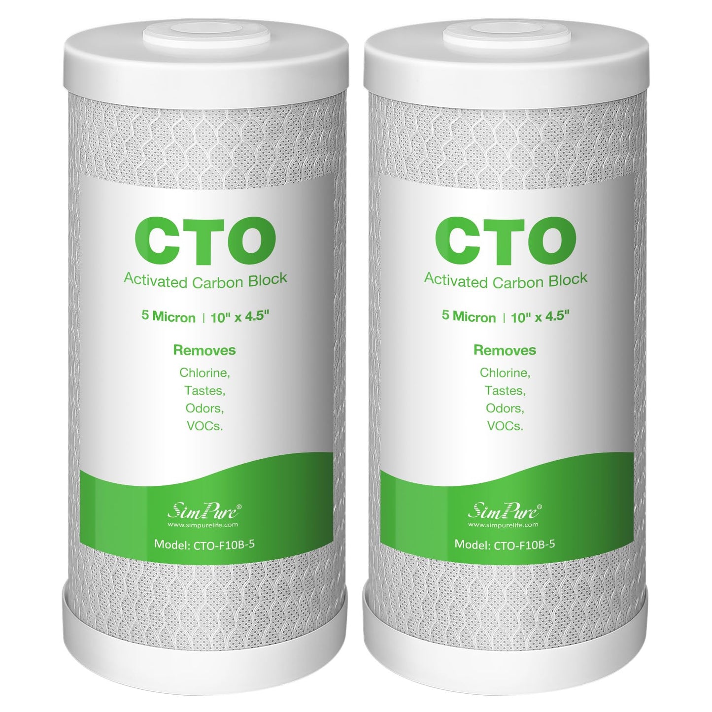 SimPure Whole House Water Filter Cartridges 5 Micron 10" x 4.5" CTO Activated Carbon Block, For DB10P, DB10C-2, GE GXWH40L, GXWH35F, BB10, FXHTC, FC15B, 2 Pack