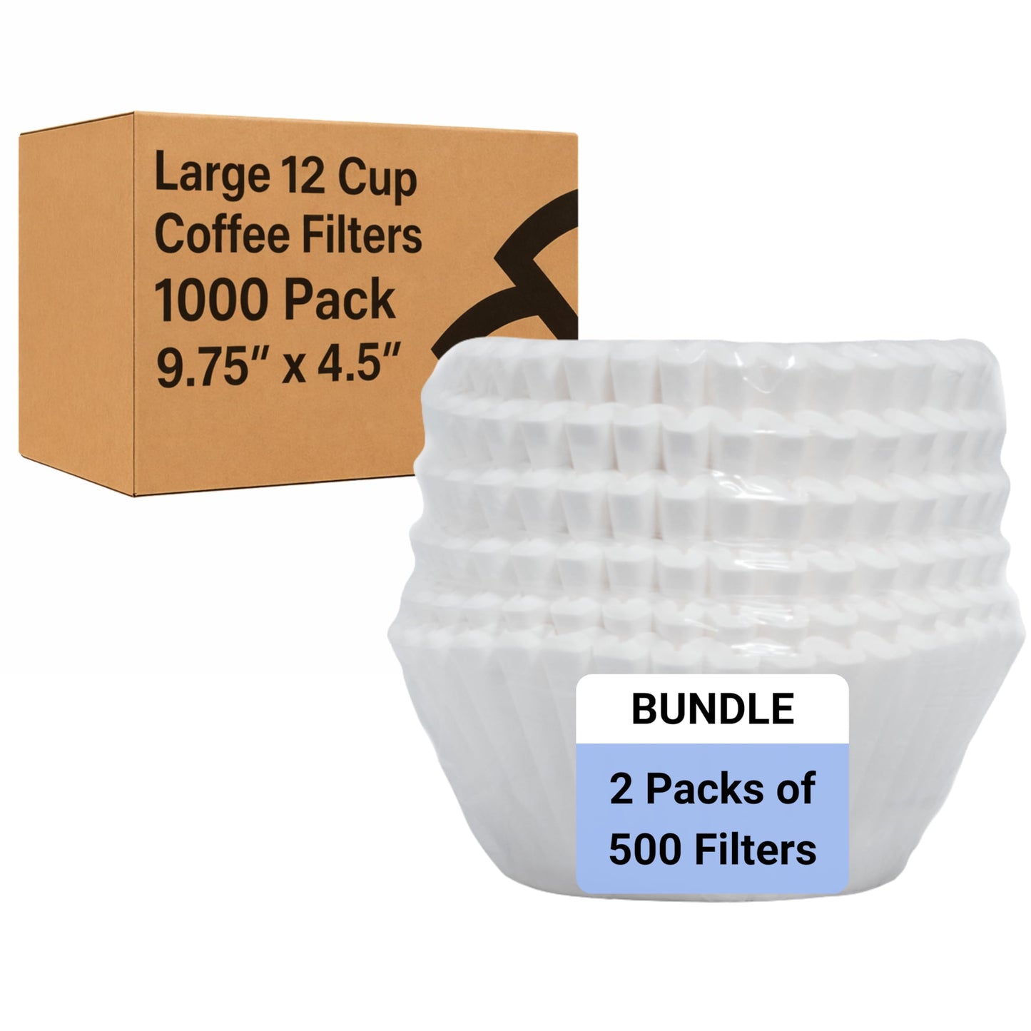 FLTR PUR - 12 Cup Large Coffee Filters - Extra Tall Walled 9.75” x 4.5” to Prevent Ground Overflow - Compatible Bunn 12 Cup Commercial Coffee Maker - For Businesses (1000 Filter Bulk Pack)