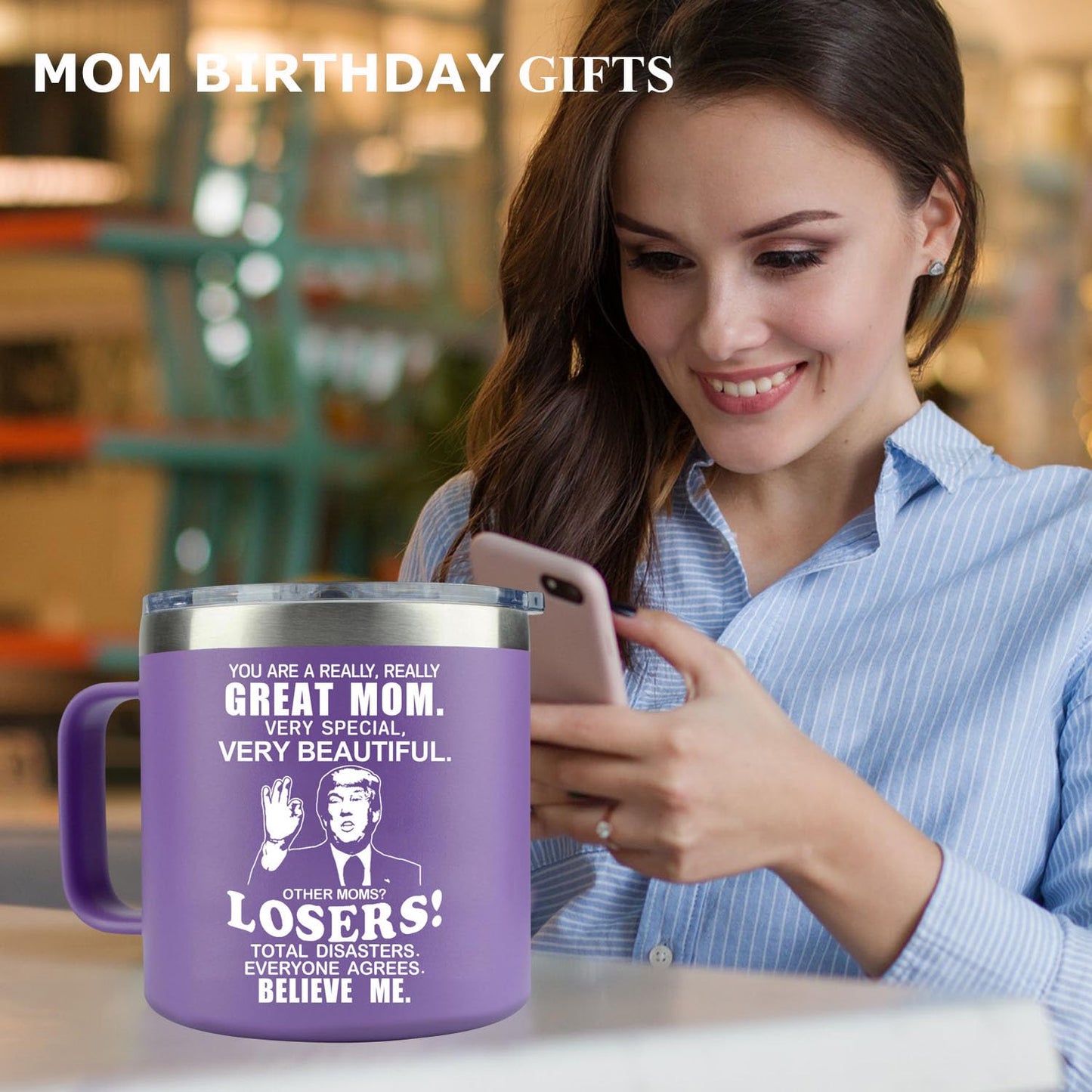 LEIOH Mothers Day Gifts for Mom from Daughter Son,Christmas Birthday Gifts Ideas for Moms,Gift for Mama,Wife,Mother,Thank You Gift for Mom Coffee Mug,14 Oz Stainless Steel Tumbler Cup