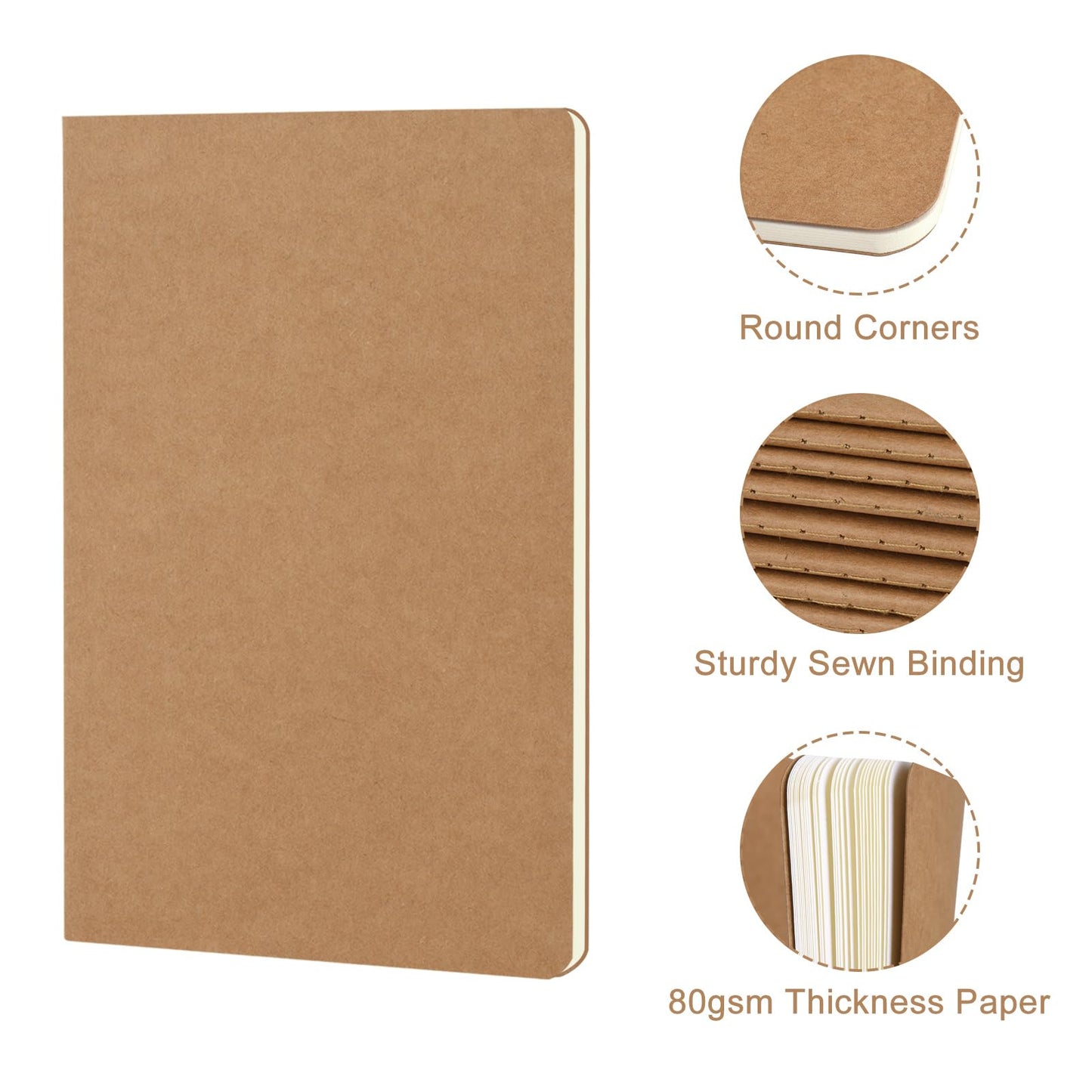 ZCZN 180 Pack Kraft Pocket Notebooks Bulk, 3.5 X 5.5 Inches Blank Paper Journaling Notebooks, 30 Sheets/60 Pages, Mini Journal Notebooks for Work, Writing, Drawing Memo Notepad(Kraft Cover)