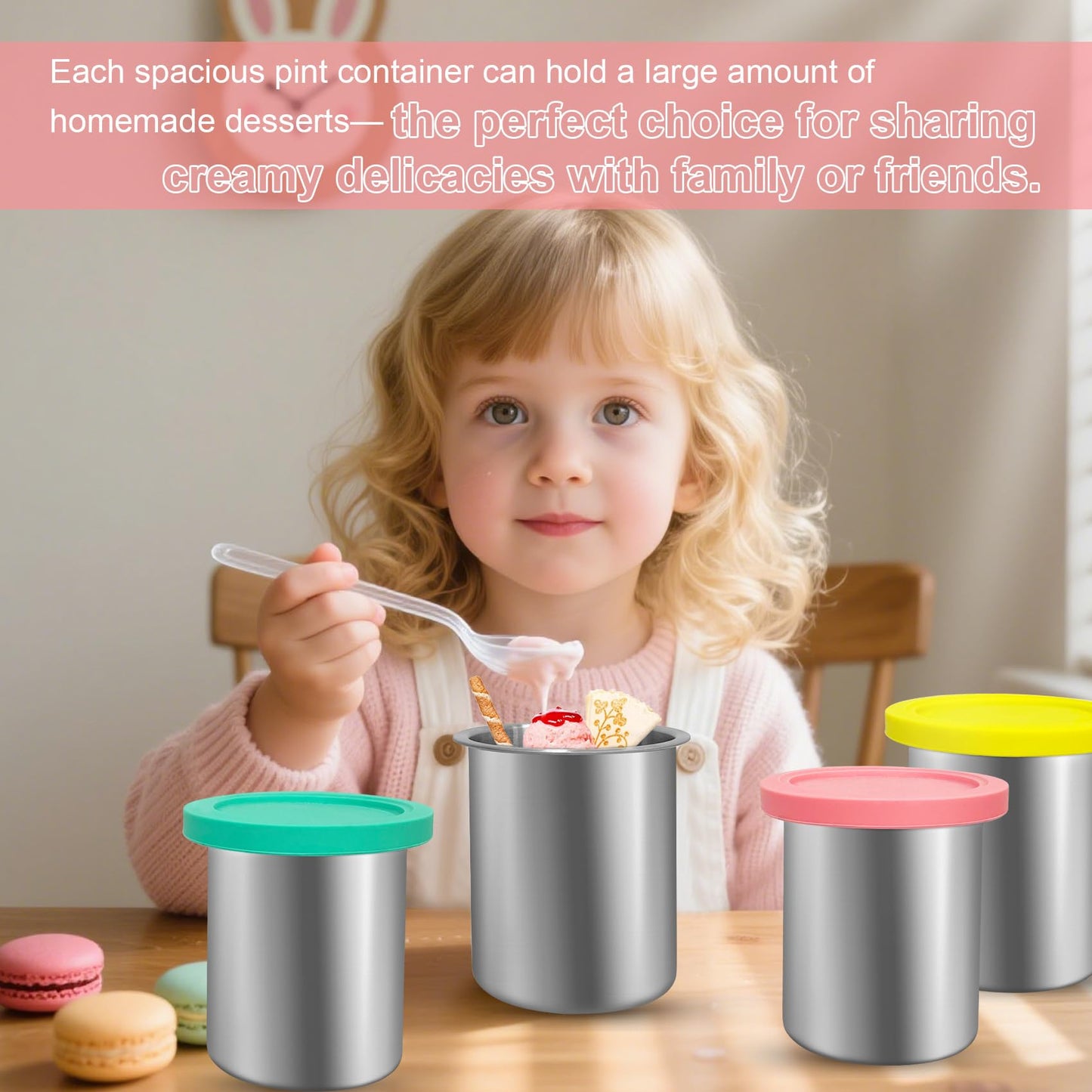 jjxeqo Stainless Steel Fit for ninja Creami Deluxe Containers– 4 Pack, Compatible with Ninja Creami CN501CO,NC501, NC500 Delux XL Series, Silicone Lids, BPA-Free, Dishwasher Safe, 5 Years Warranty