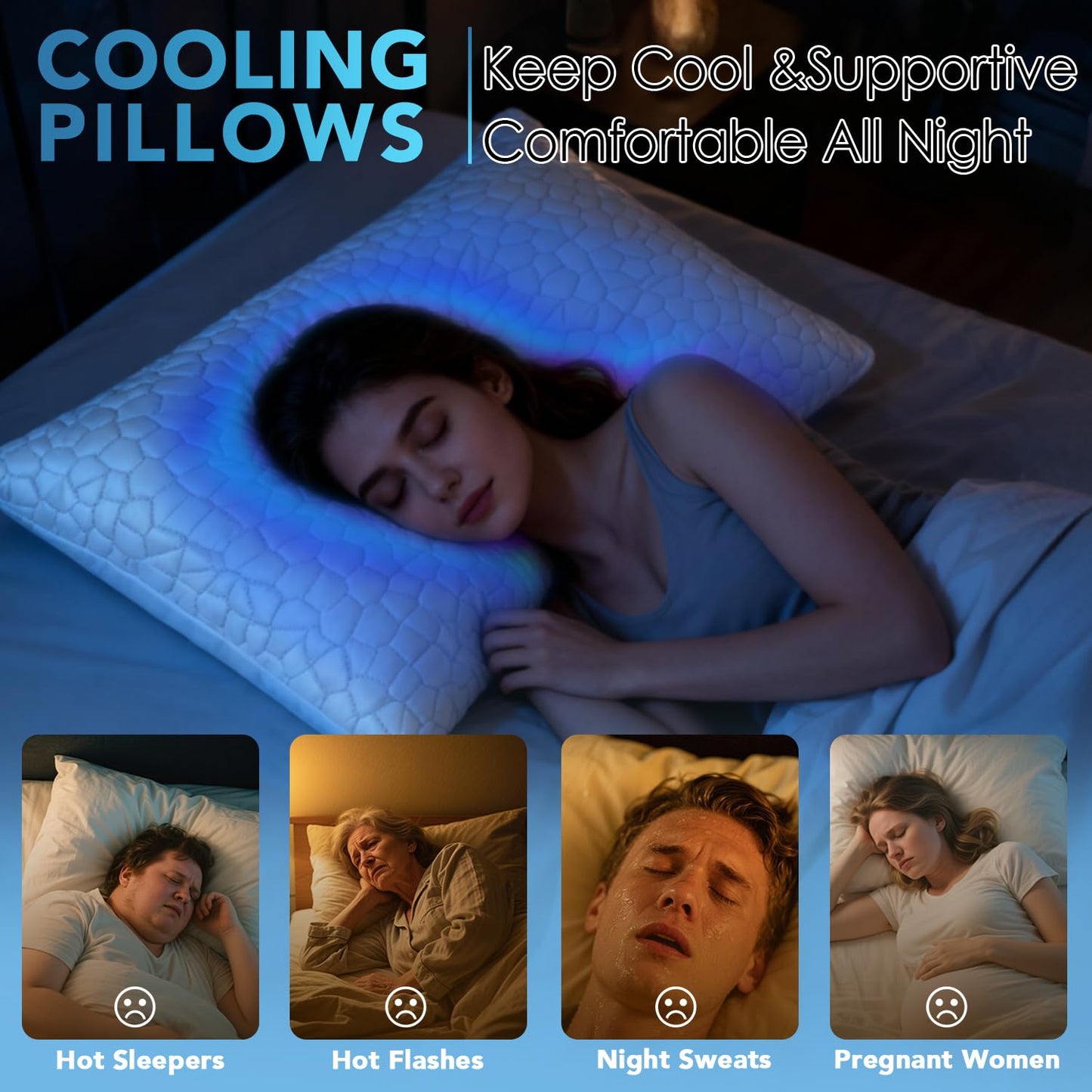 QUTOOL Cooling Pillow for Sleeping, CertiPUR-US Shredded Memory Foam Standard Pillow Set of 1, Cool Pillow for Hot Sleepers Adjustable Firm Pillow for Side,Back,Stomach Sleepers Soft Yet Support,White