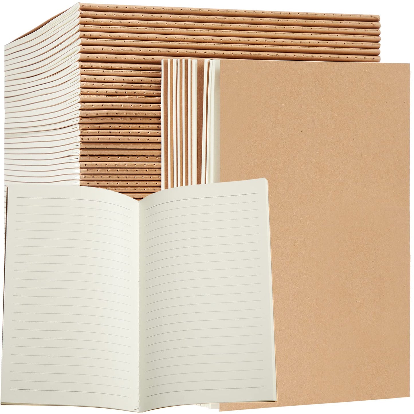 Sabary 72 Pack Kraft Paper Notebook Journals 5.5 Inch x 8.3 Inch A5 Notebook in Bulk Softcover Ruled for Writing Sketch Travel Journal with 60 Pages 30 Sheets(Brown,Line)