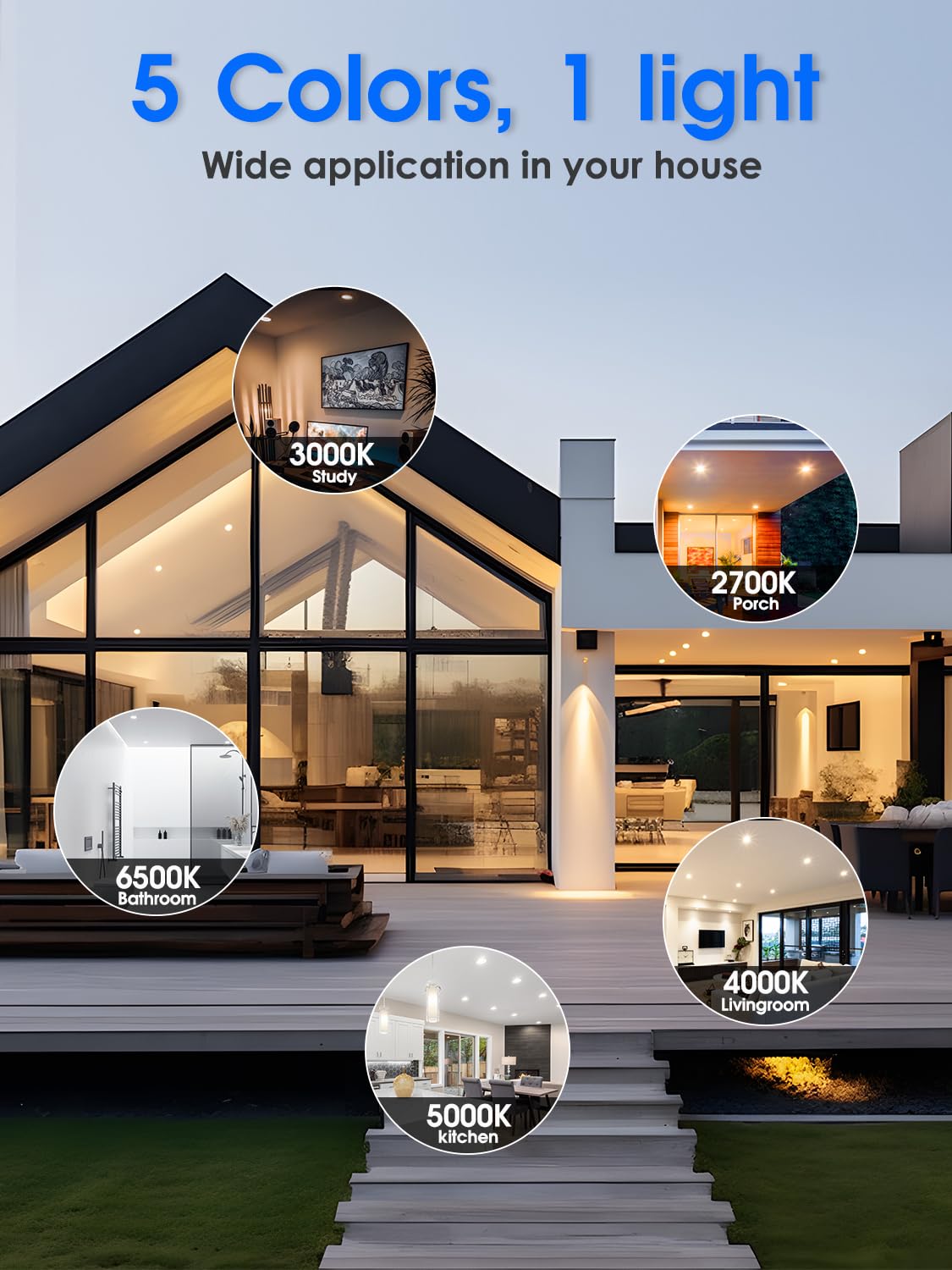 12 Pack 5/6 Inch 5CCT LED Recessed Lighting Retrofit, 2700K/3000K/4000K/5000K/6500K Selectable, Dimmable Can Lights with Baffle Trim, 12W=150W, High Brightness 1000LM, IC& Wet Rated, ETL&FCC Certified