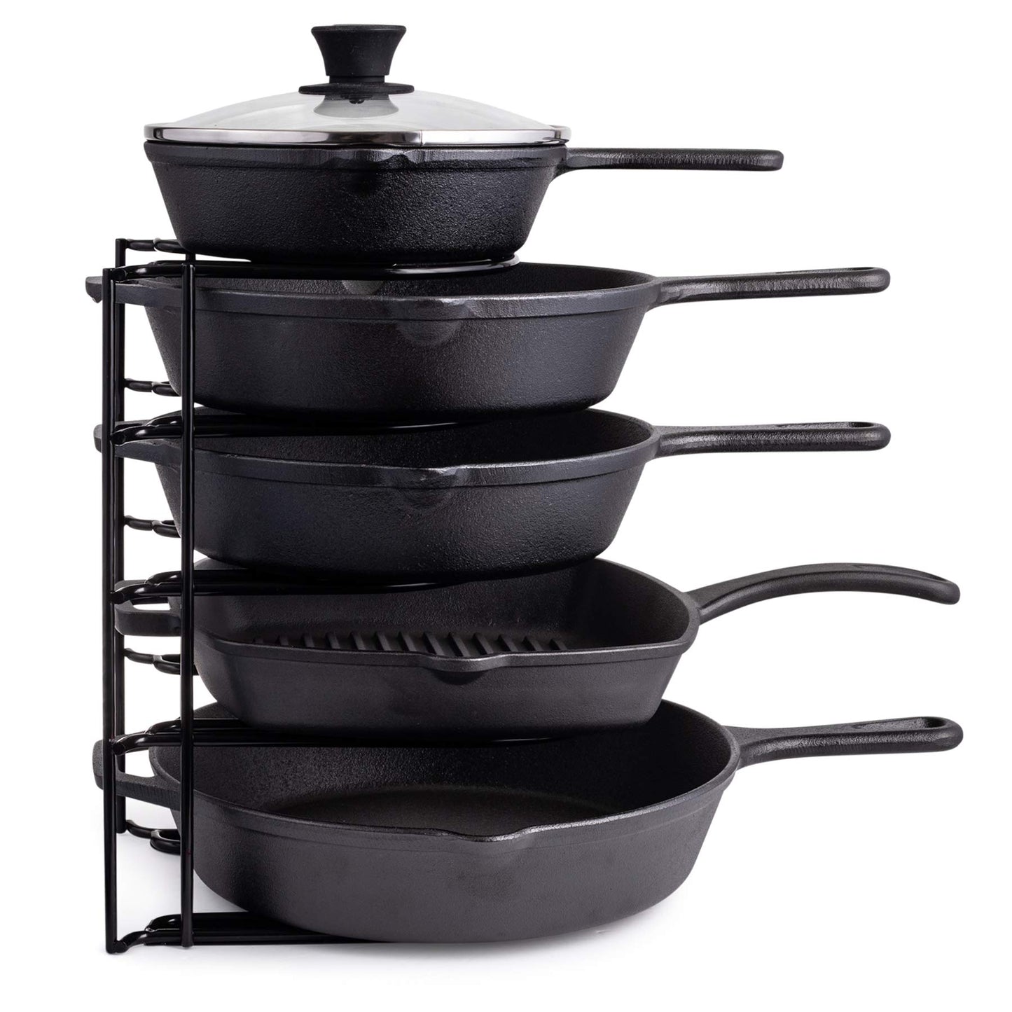 Cuisinel Heavy Duty Pots and Pans Organizer Rack - 12.2"-Inch Tall - 5 Tier Rack - Holds 60 LB - Cast Iron Skillets, Griddles, Shallow Cookware - Space Saving Kitchen Storage - No Assembly Required