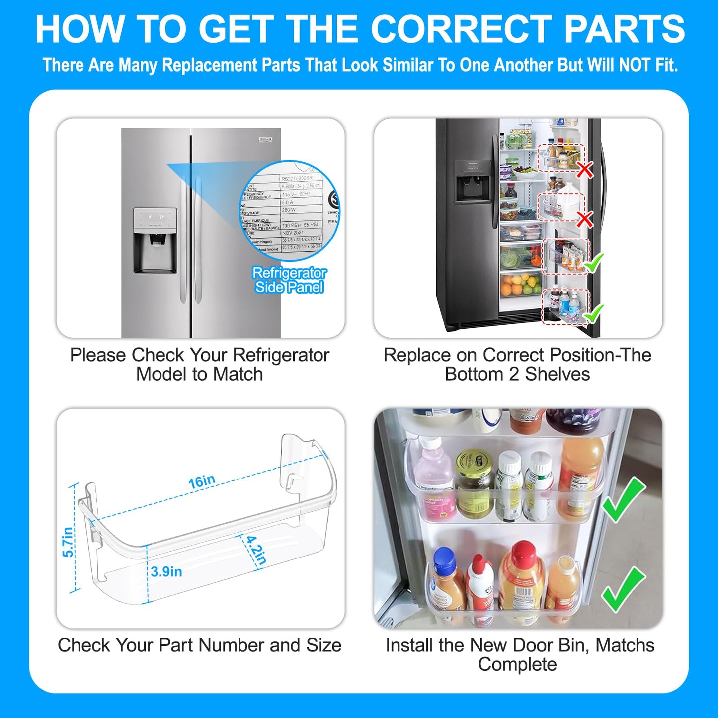 [2 PACK] UPGRADED 242126602 Refrigerator Door Bin Shelf Replacement For Frigidaire Door Shelf Replacement -LFSS2612TF0 LFSS2612TF4 Frigidaire Door Bin Bottom Shelf Parts 2421266 PS12364199 Shelves