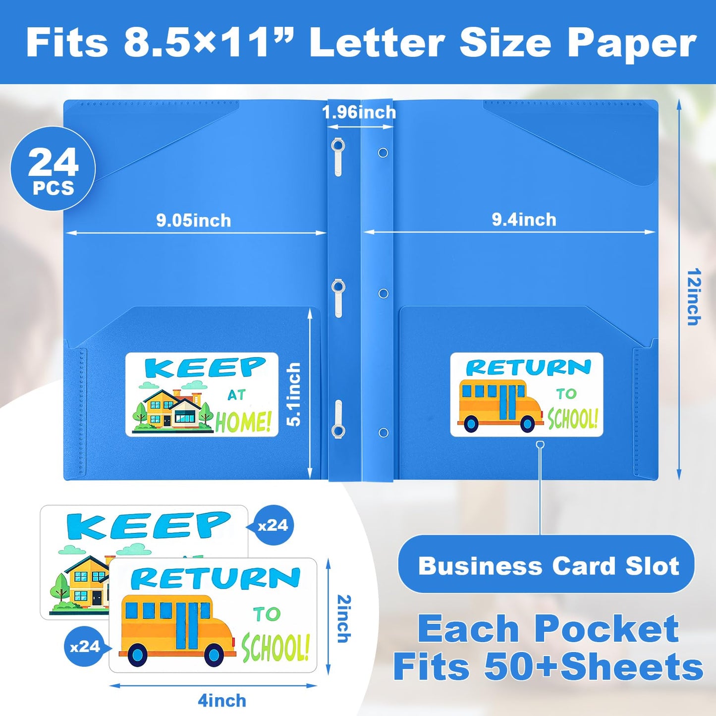 Henoyso 24 Set Take Home Folders with Clear Front Pocket, School-to-Home Communication Folder Bulk for Back to School Classroom, Heavy Duty Plastic Parent-Teacher Homework Folders (Blue)