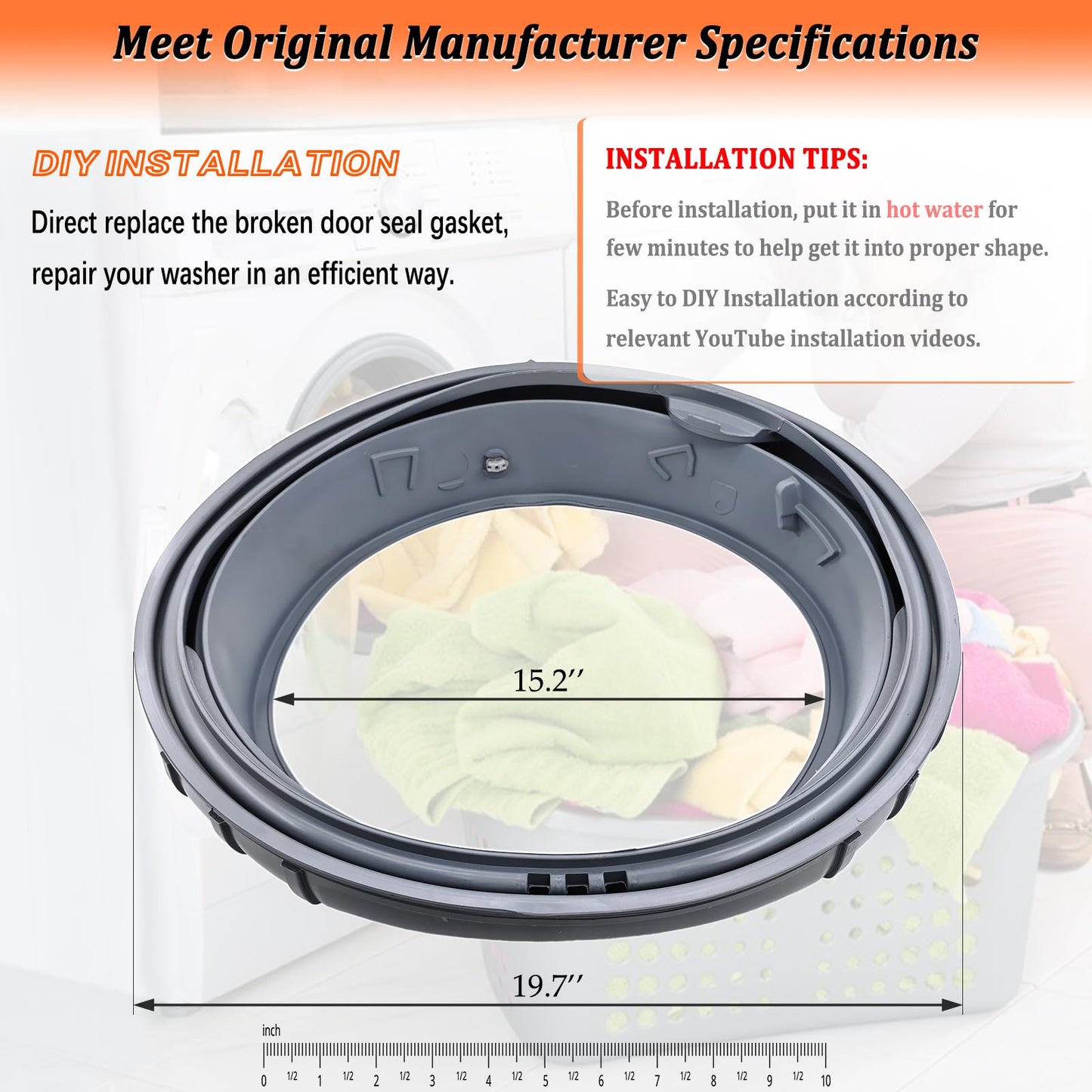 Upgraded DC97-16140P DC97-19755A Washer Door Boot Seal Compatible with Samsung Washing Machine Door Bellow Boot Gasket Replaces AP6002538 PS11735181 EAP11735181