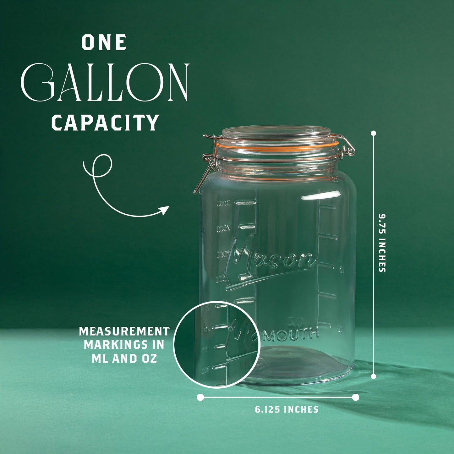 kitchentoolz 1 Gallon Glass Mason Storage Jars with Airtight Lids & Measurment Marks, Super Wide Mouth Canning Jars with Large Capacity for Pickles & Overnight Oats - 1 Pack