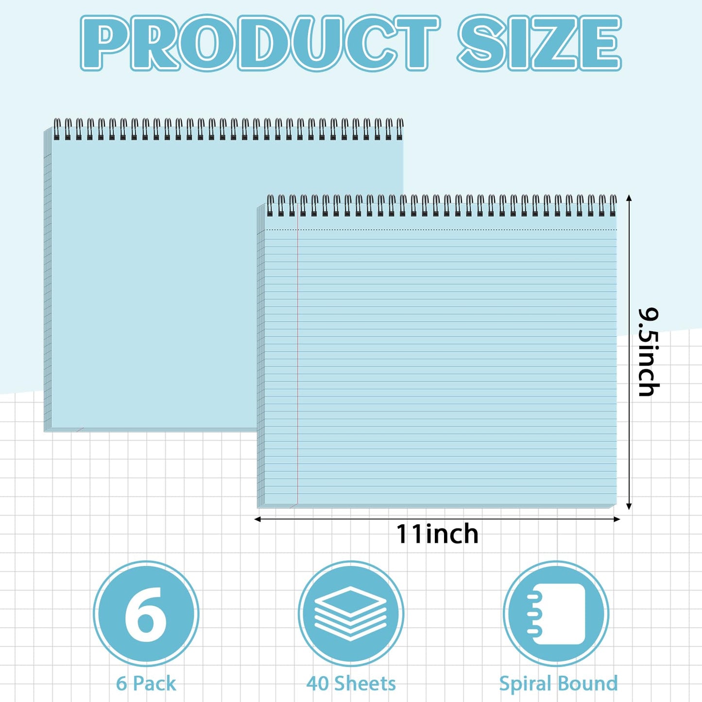gisgfim 6 Packs 9.5" x 11" Landscape Note Pads College Ruled Notebooks Perforated NotePads 40 Sheets Punched Top Spiral Bound Notebooks 80GSM Lined Notepads for School,Office,Home（Pastel Color）