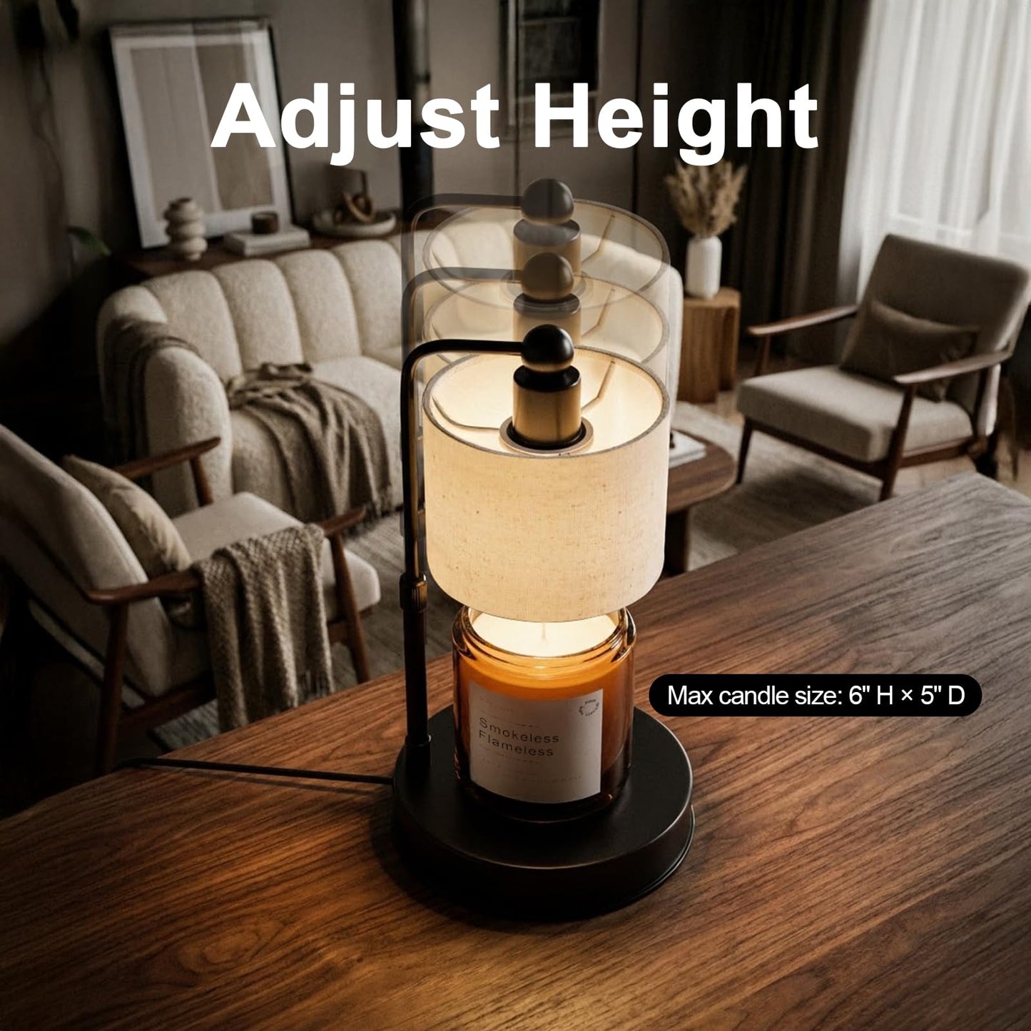 Bingyouth Candle Warmer Lamp with Timer, Modern Farmhouse Candle Warmer, Height Adjustable & Dimmable Electric Candle Warmer Lamp, Includes 2 Bulbs, Birthday Gift for Women, Mom, Housewarming - Flaxen