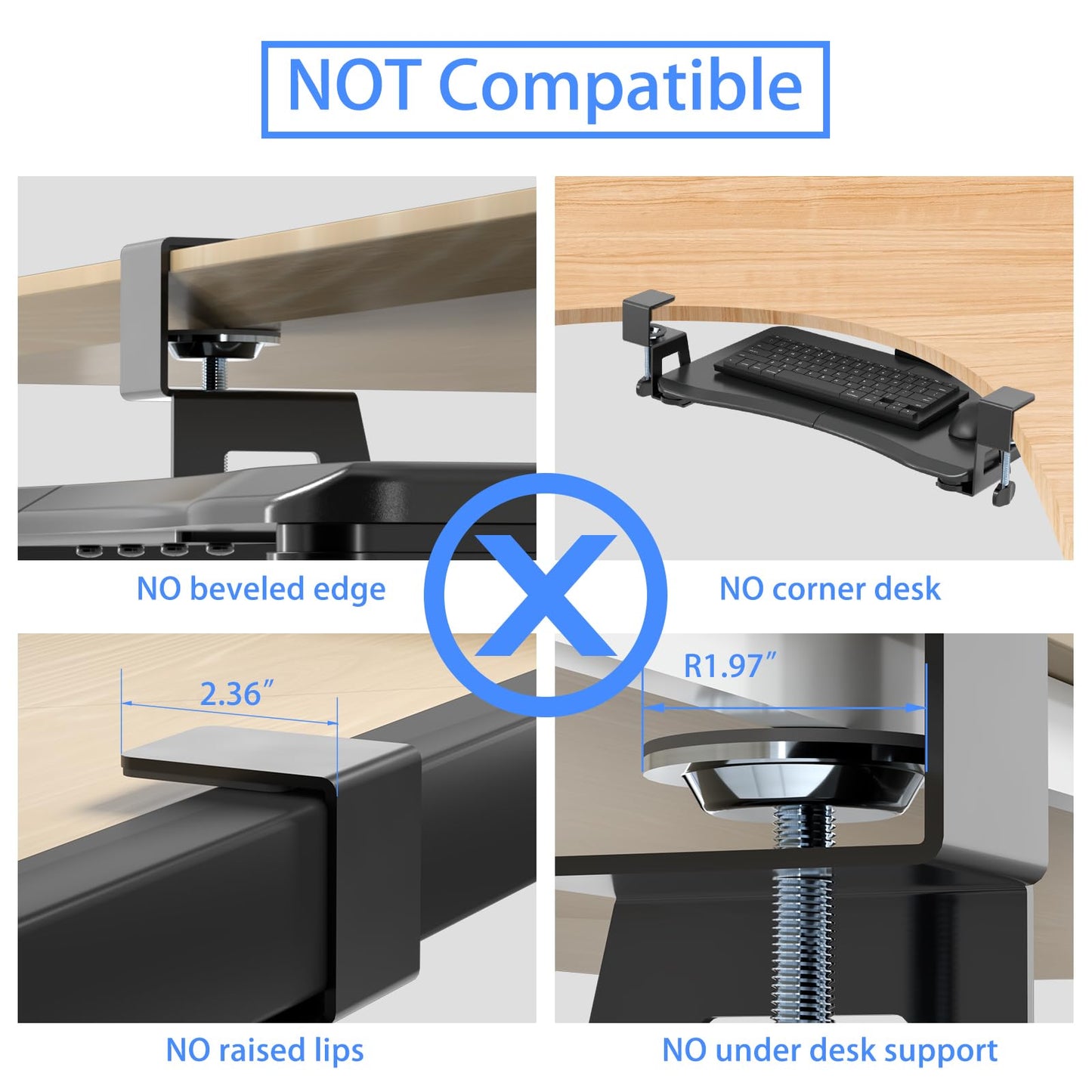 suptek Small Keyboard Tray Under Desk Pull Out with C Clamp Mount, Computer Keyboard & Mouse Tray, 20 (24.2 Including Clamps) x 11.8 inch Slide-Out Platform Computer Drawer for Typing, Black, DSF1S