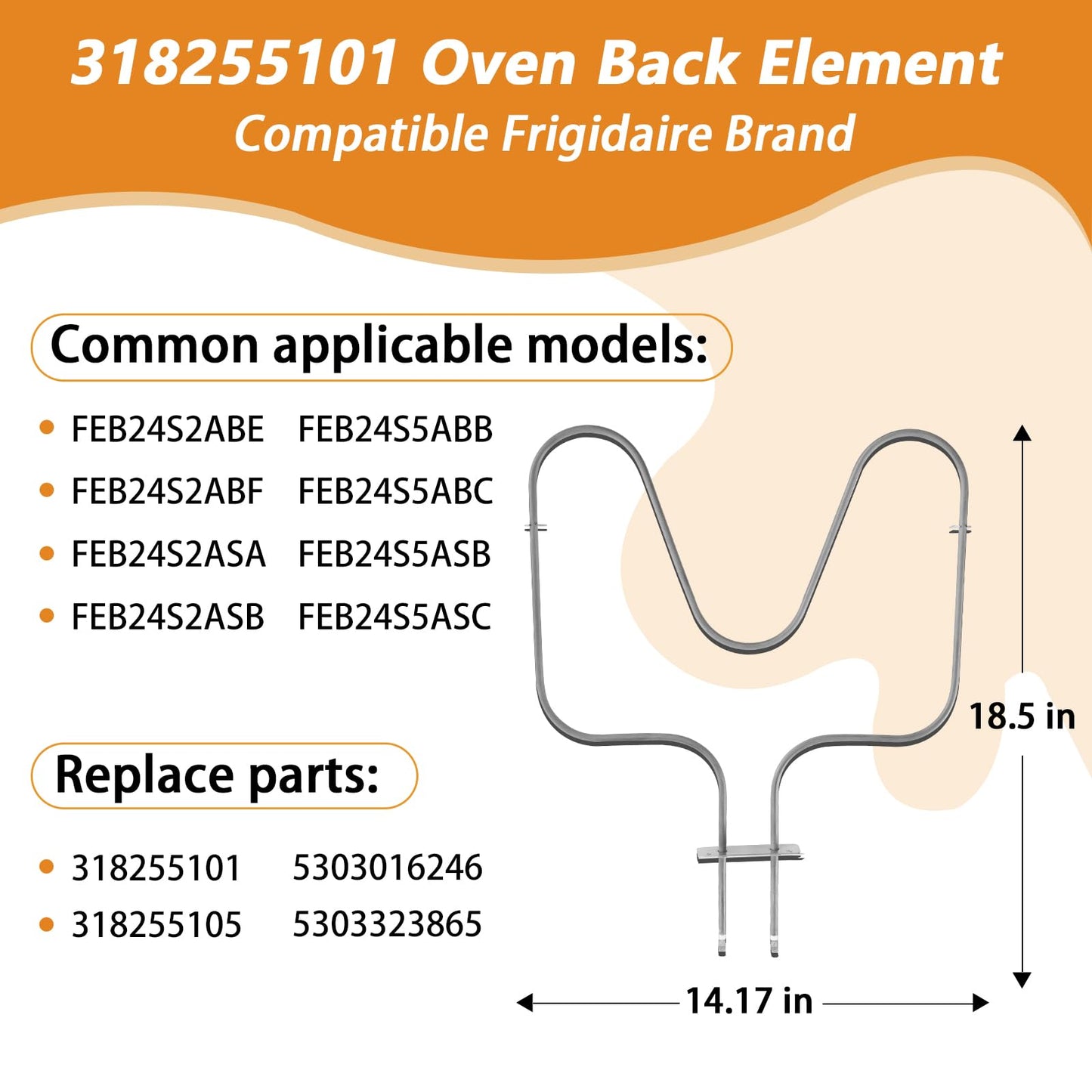 𝑼𝑷𝑮𝑹𝑨𝑫𝑬𝑫 318255101 Oven Bake Element, Oven Bake Heating Element, Fit for Frigidaire FEB24S5ASB FEB24S2ABF FEB24S2ASA FEB24S2ABD FEB24S5ABB FEB24S5ASC FEB24S5ABC FEB24S2ABE FEB24S2ASB