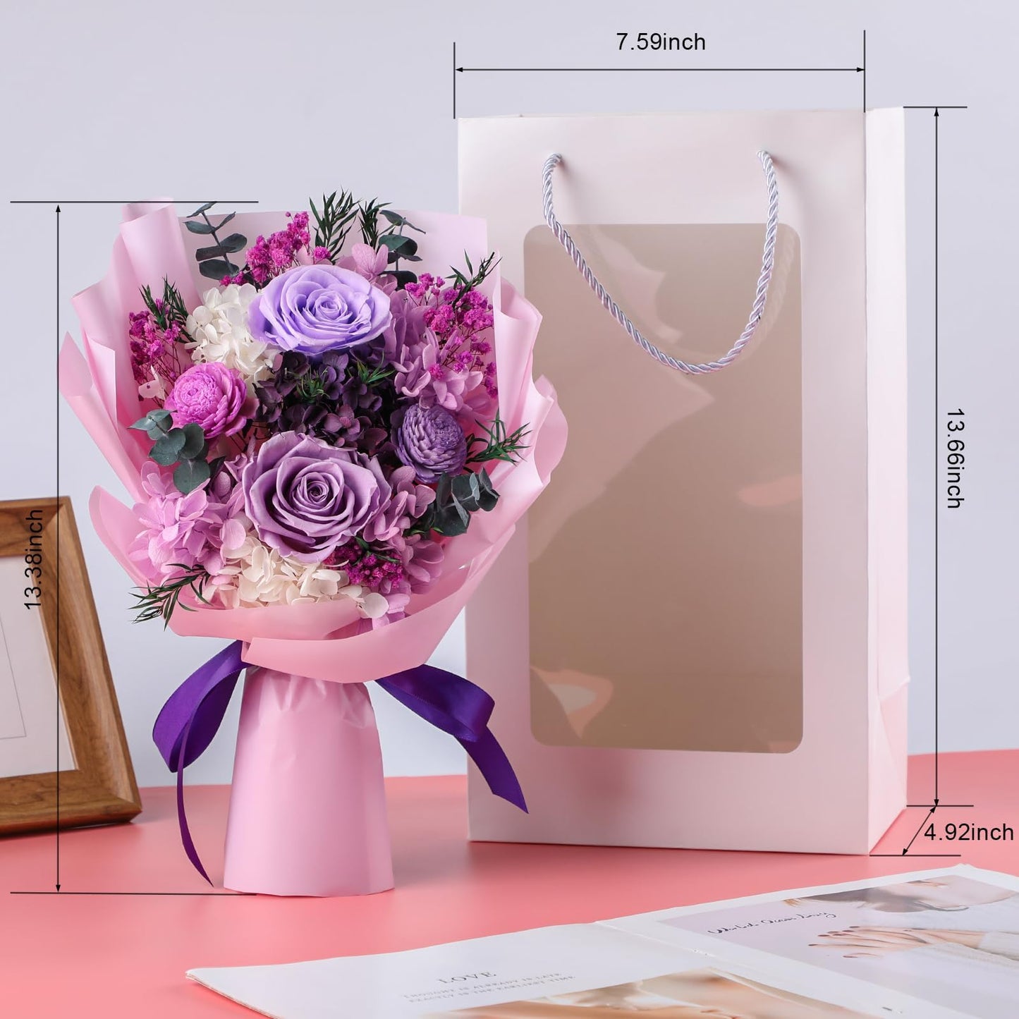 HOTKBO Flowers for Delivery, Preserved Flowers Bouquets – 4 Eternal Purple Preserved Roses that Last 2-3 Years, Birthday Gifts for Women, Forever Roses Bouquet for Graduation,Anniversary,Home Decor