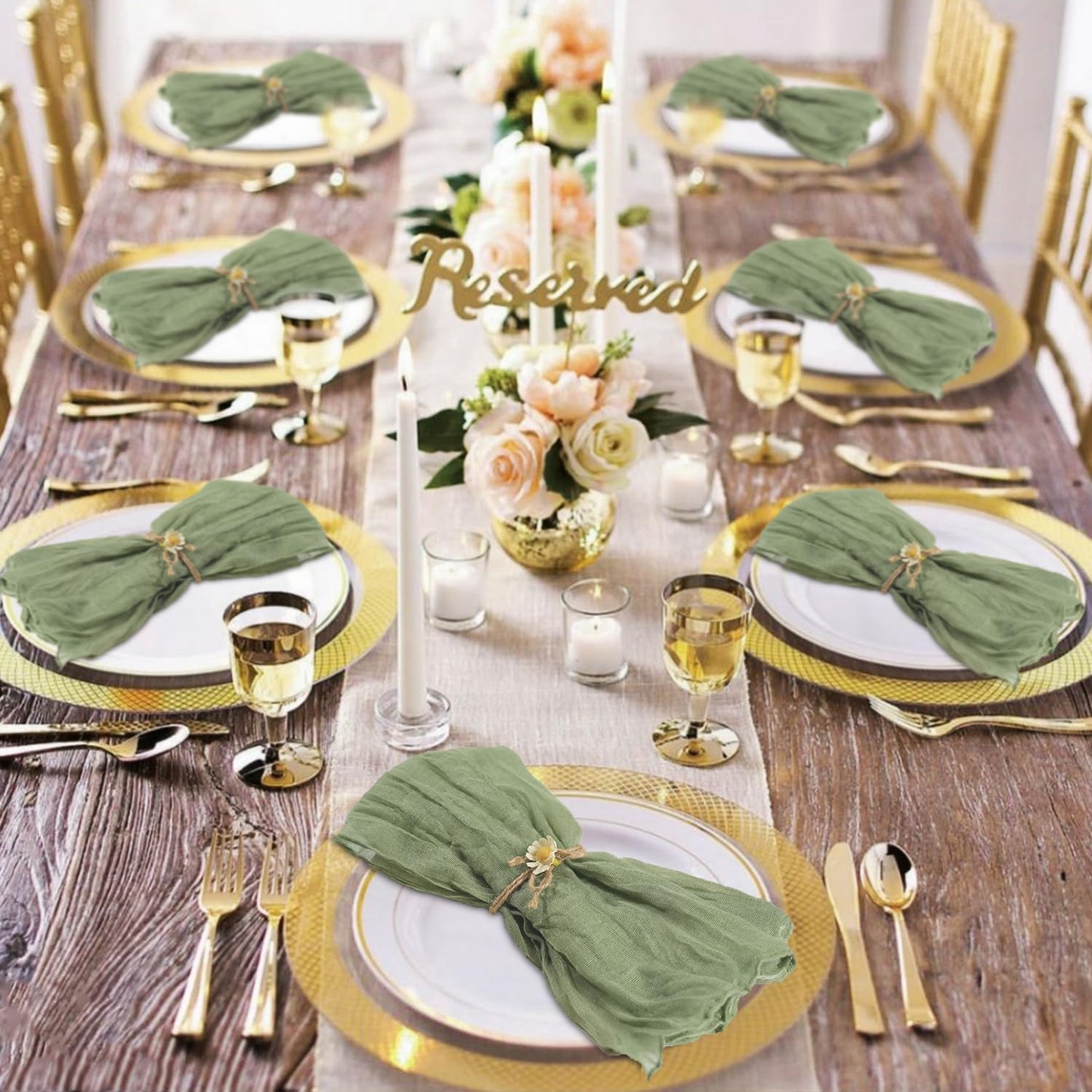 120 Pack Sage Green Cheesecloth Napkins, 20x20 Inch Rustic Wrinkled Summer Sage Cloth Napkins Cotton Gauze Dinner Table Napkin Bulk for Wedding, Bridal Shower, Baby Shower, Boho Decor