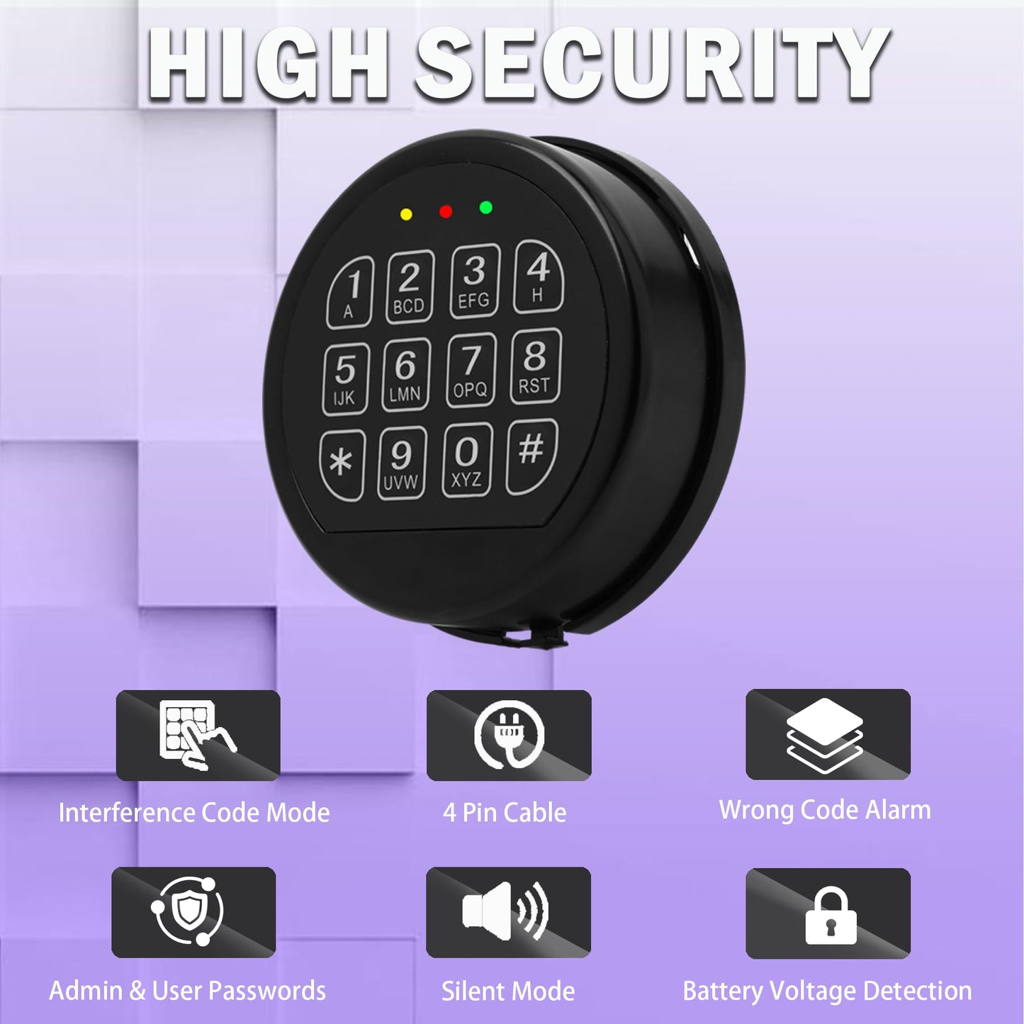 Gun Safe Lock Replacement with 2 Override Keys & Solenoid Black Keypad Safe Electronic Safe Lock for Fireproof Safe Box
