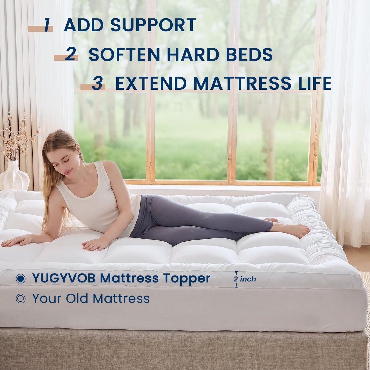 YUGYVOB Queen Mattress Topper Extra Thick, Cooling, and Breathable Mattress Pad 8-21" Deep Pocket Soft Down Alternative Fill