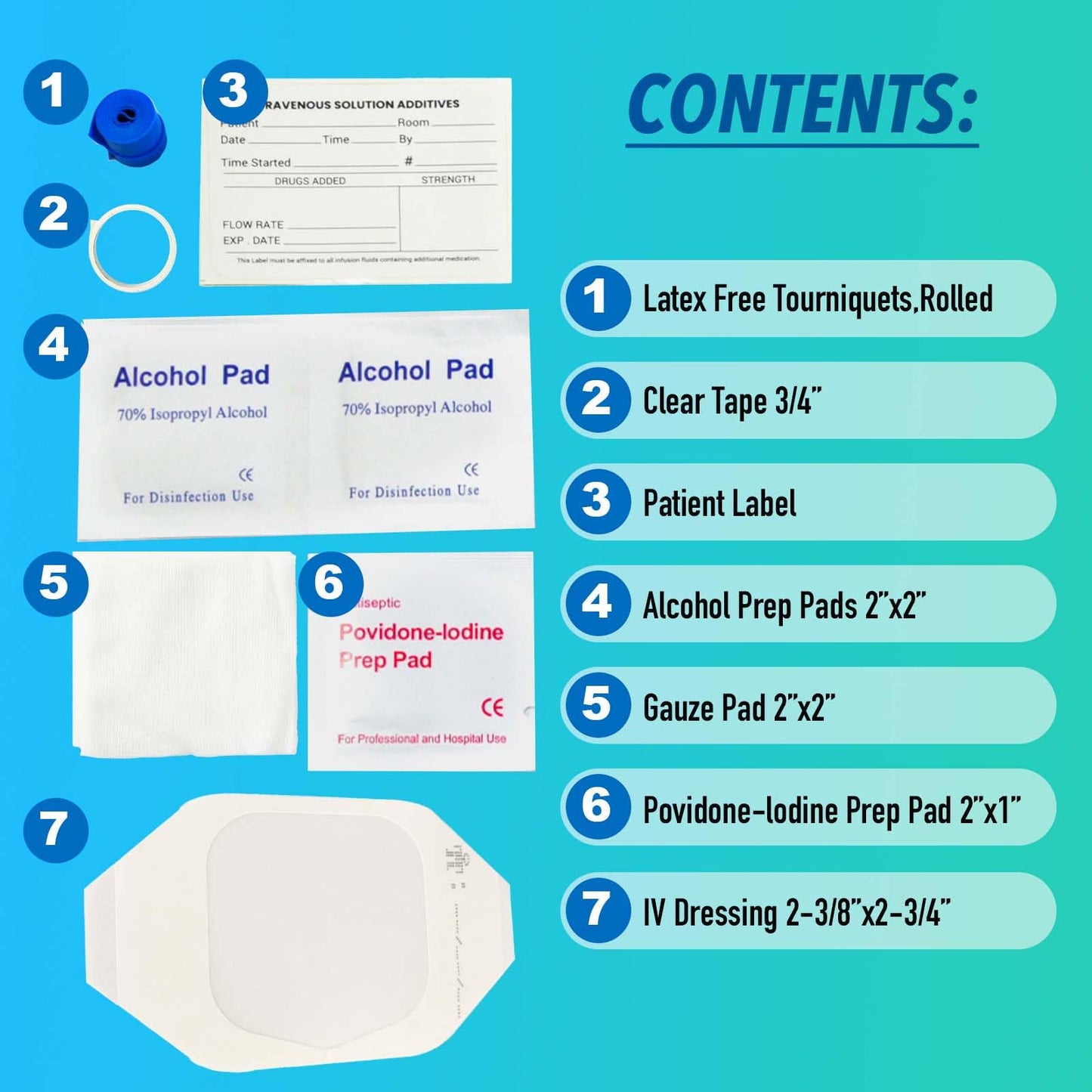 100 PCs IV Starter Kit with Gauze/Chlorascrub Swab LF by VASTMED | Posi-Guard Catheter Securement Device & Transparent Window Dressing | Latex-Free Tourniquets