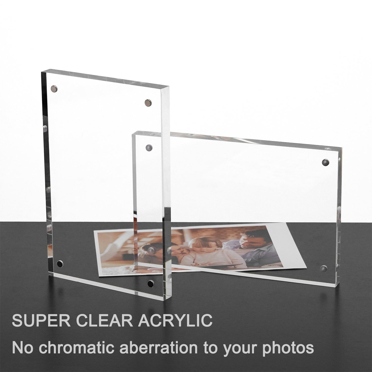Meetu Acrylic Picture Frame 5x7,Clear Freestanding Double Sided 20mm Thickness Frameless Magnetic Photo Frames Desktop Display with Gift Box Package(5 Pack)