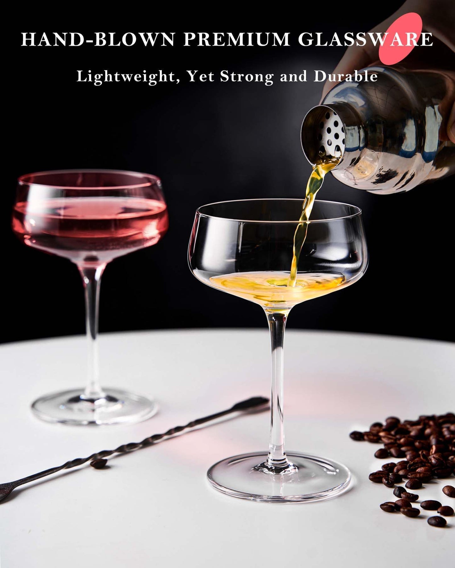 JBHO Martini Glasses, Crystal Coupe Glasses Set of 4, 10 Oz, Large and Fancy Cocktail Glasses, Hand-Blown Champagne Coupe Glasses for Espresso Martini, Manhattan as Bar Glassware or Mother's Gift