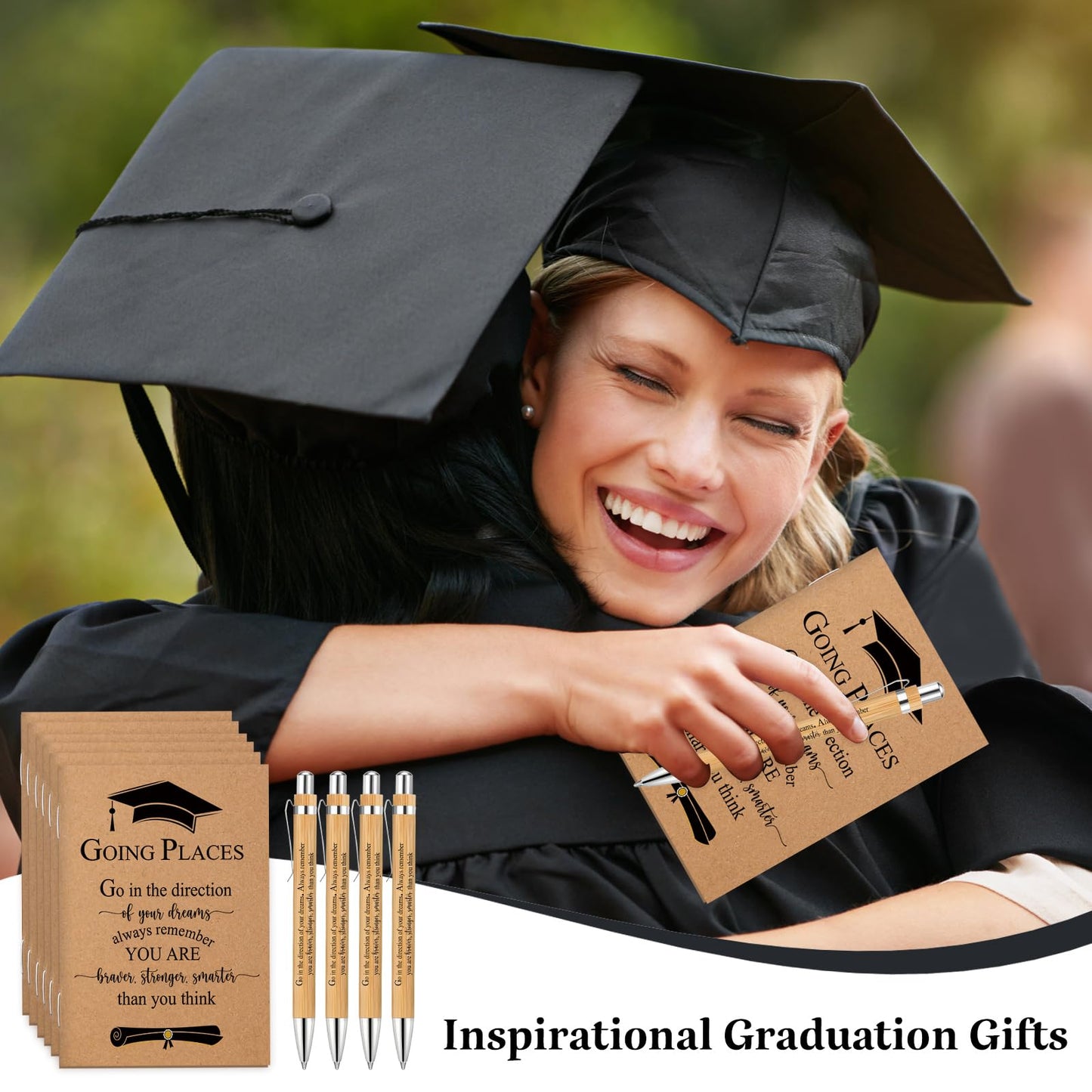 Kosiz 120 Pcs 2026 Graduation Gifts Bulk Motivational Kraft Notebooks Ballpoint Pens Inspirational Mini Journal Bamboo Plastic Retractable Pen for Class of 2026 College Grad Gifts (Wooden)
