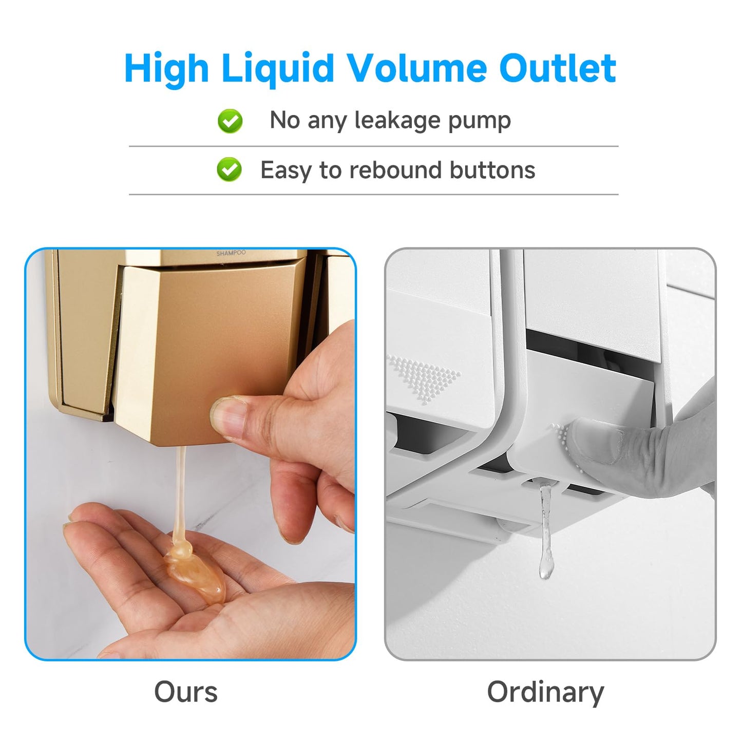 Shampoo and Conditioner Dispenser,Shower Dispenser 3 Chamber No Drill Shampoo Dispenser for Shower Wall Mounted Shower Soap Dispenser for Bathroom Hotel,Large Capacity 3 * 500ML,Gold