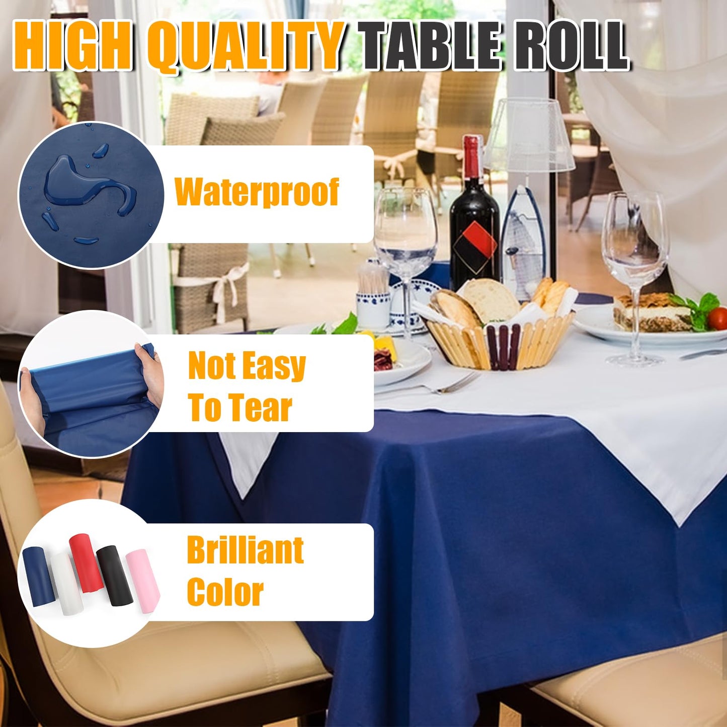 54 in X 300 FT Blue Plastic Table Cover Roll with Slide Cutter, Cuts Up to 36 Rectangle 8 Feet Disposable Plastic Table Cloths, Disposable Table Cover Roll for Dinning, Parties, BBQ, Wedding, Outdoor