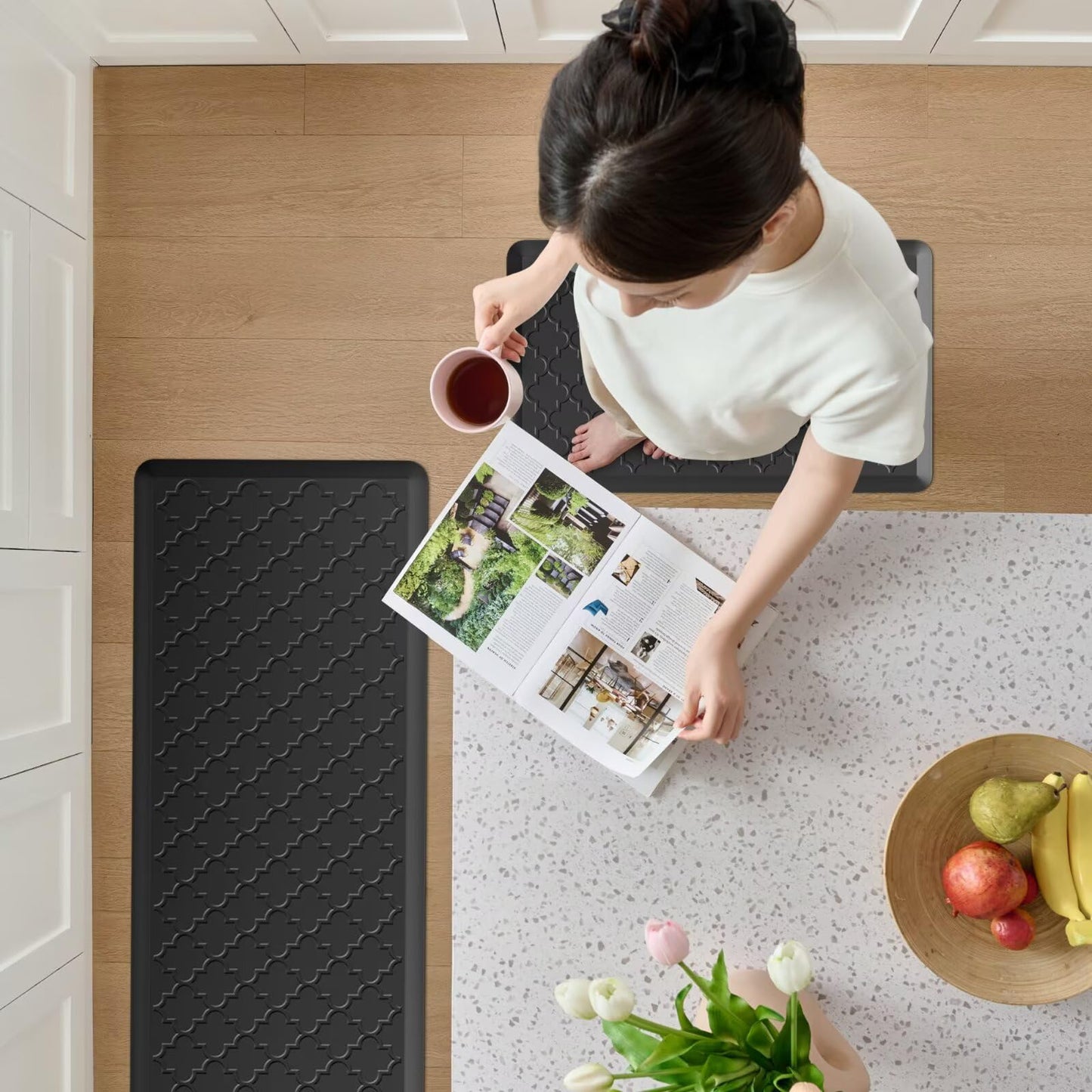StepAura Kitchen Mats for Floor 2 Piece - Anti Fatigue Mats for Kitchen Floor - Non Slip Cushioned Rugs for Standing, Office, Sink, Laundry, Black
