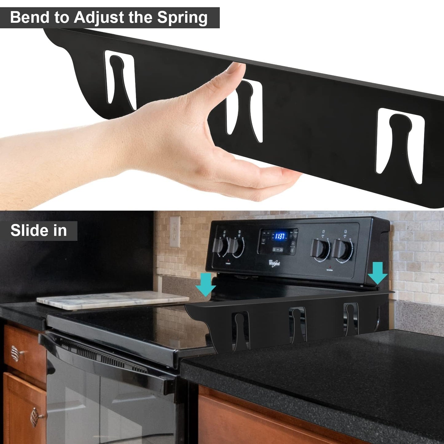 Stove Gap Covers - Stainless Steel, Stove Gap Filler | Oven Gap Cover | Heat Resistant & Easy To Clean Stove Counter Gap Cover | Gaps Filler Between Stove and Counter Guard (Black, 23.5"L, 0.9" W)
