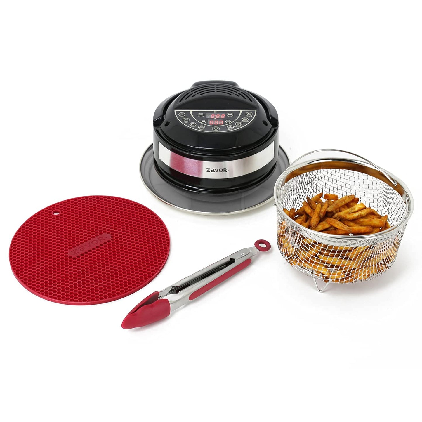 Zavor 8 in 1 Air Fryer Lid for 6Qt & 8Qt Stovetop Pressure Cookers, Multicookers, Instant & Stock Pots | with Accessories: Stainless Steel Frying Basket, Silicone Mat, Cooking Tongs & Recipe eBook