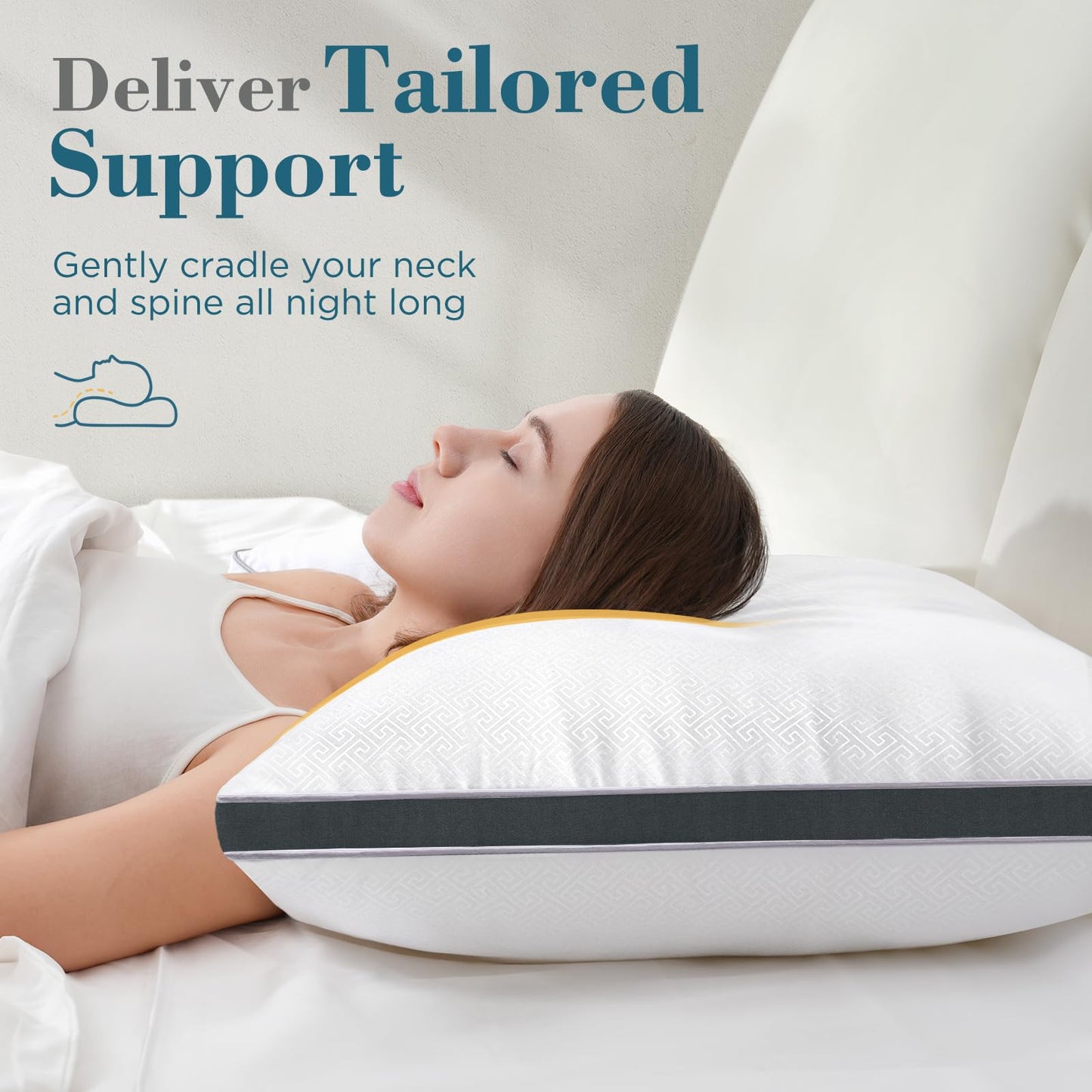 viewstar Bed Pillows Queen Size Set of 2, Firm Support Down Alternative Gusseted Pillows for Side, Back, or Stomach Sleepers, Dark Grey