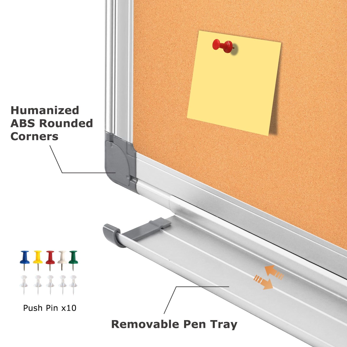 WALGLASS Combination Magnetic Whiteboard & Corkboard, 24"x18" Combo for School, Office & Home, Dry Erase Board with Removable Tray, Pins, Eraser, Markers & Magnets