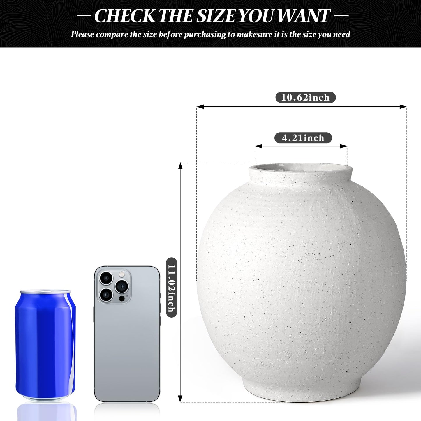 YSNN White Ceramic Large Vase - 11 Inch Round Modern Ceramic Vases,Tall Vase for Decor Living Room Table Decor and Festive Home Interiors