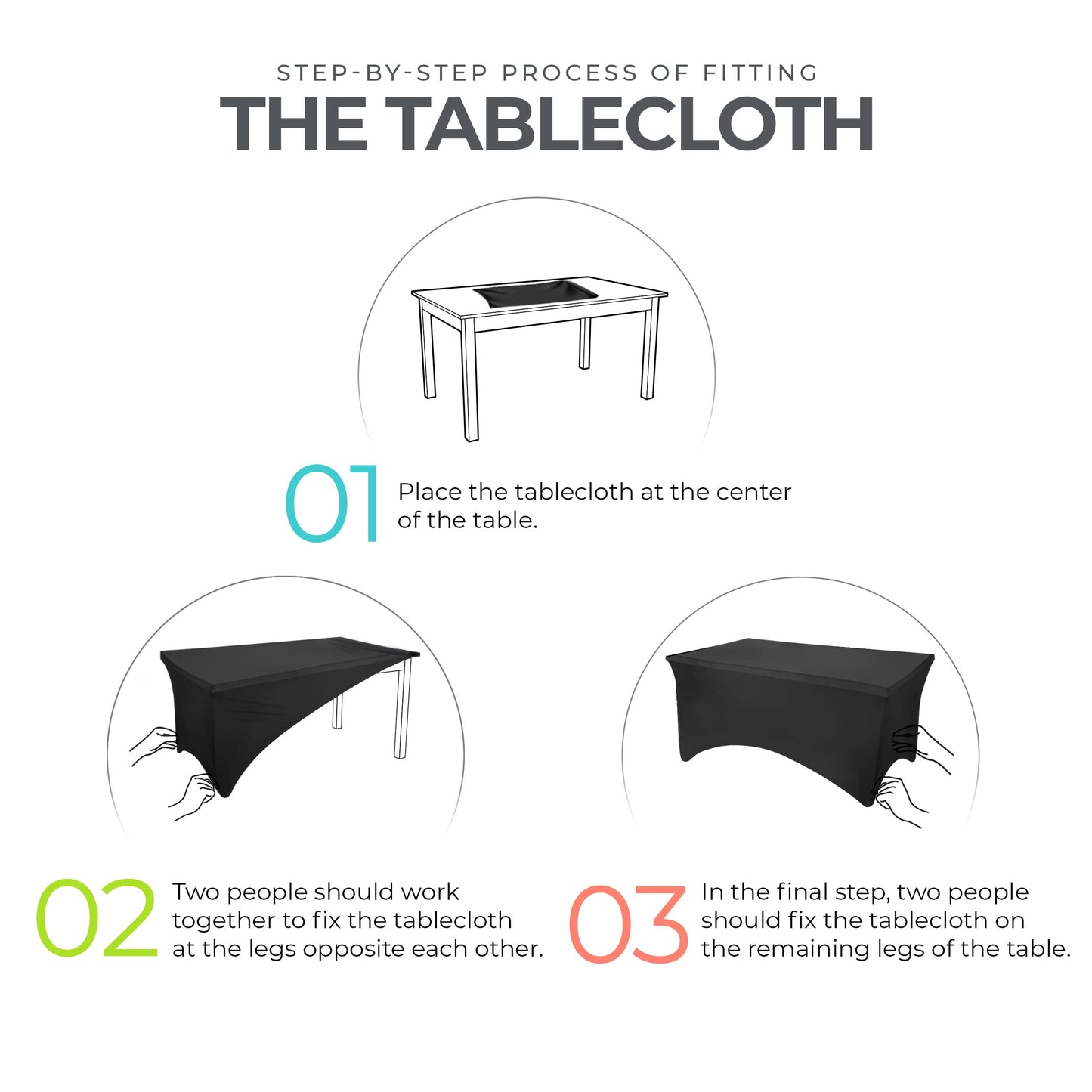 Utopia Kitchen Spandex Tablecloth 2 Pack [8FT, Black] Tight, Fitted, Washable and Wrinkle Resistant Stretch Table Cloth Rectangle Cover for Trade Show, Weddings & Parties [96Lx30Wx30H Inch]