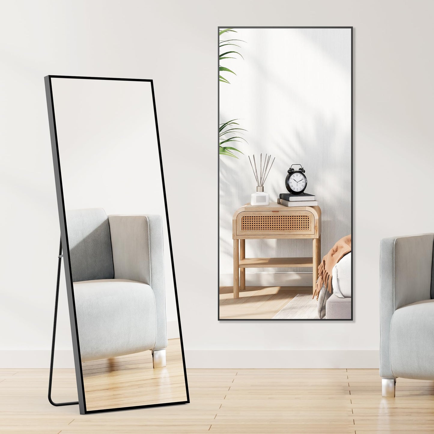 DUMOS Full Length Mirror 64"x21" Full Body Floor Mirror for Bedroom or Cloakroom, Can Stand Alone, Hang or Lean Against Wall, Tall Wall Mirror with Stand, Black